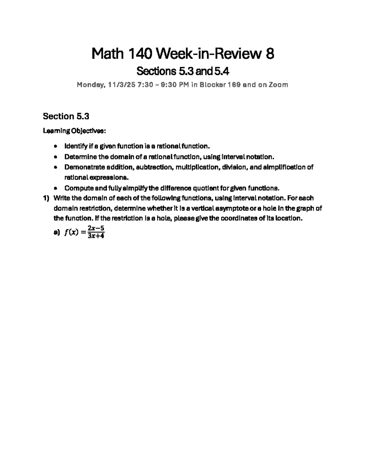 Math 140 Week-in-Review 8: Sections 5.3 & 5.4 - Studocu