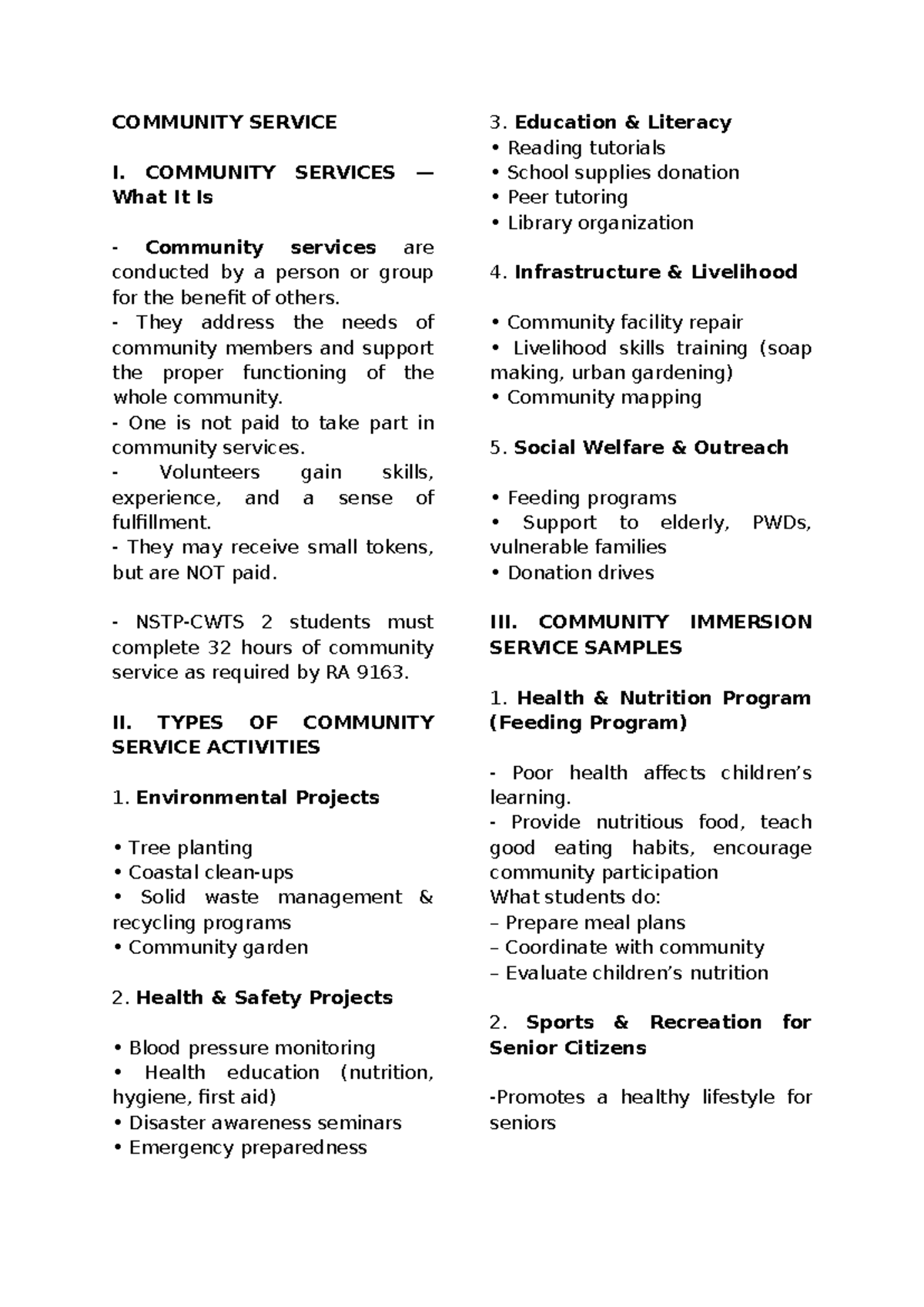 COMMUNITY SERVICE I: Overview and Implementation Guidelines - Studocu