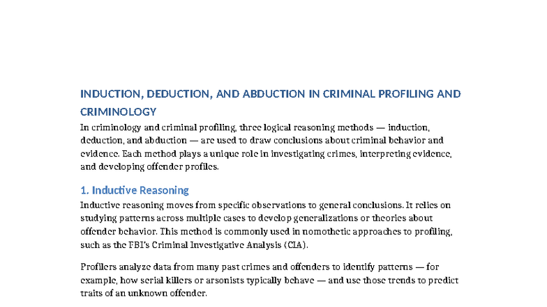 Induction, Deduction, and Abduction in Criminal Profiling (CRIM 101 ...