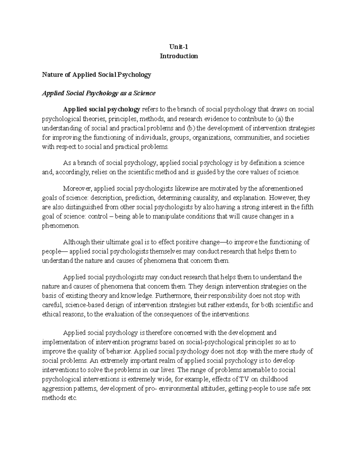Nature and Objectives of Applied Social Psychology (PSY 101) - Studocu