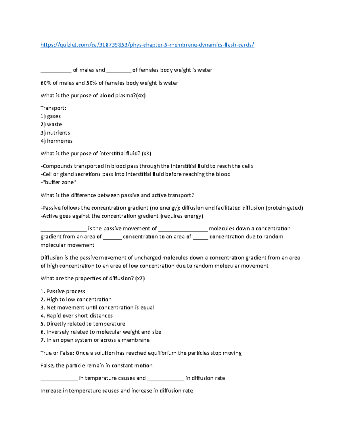 Physiology 101: Membrane Dynamics - Chapter 5 Study Notes - Studocu