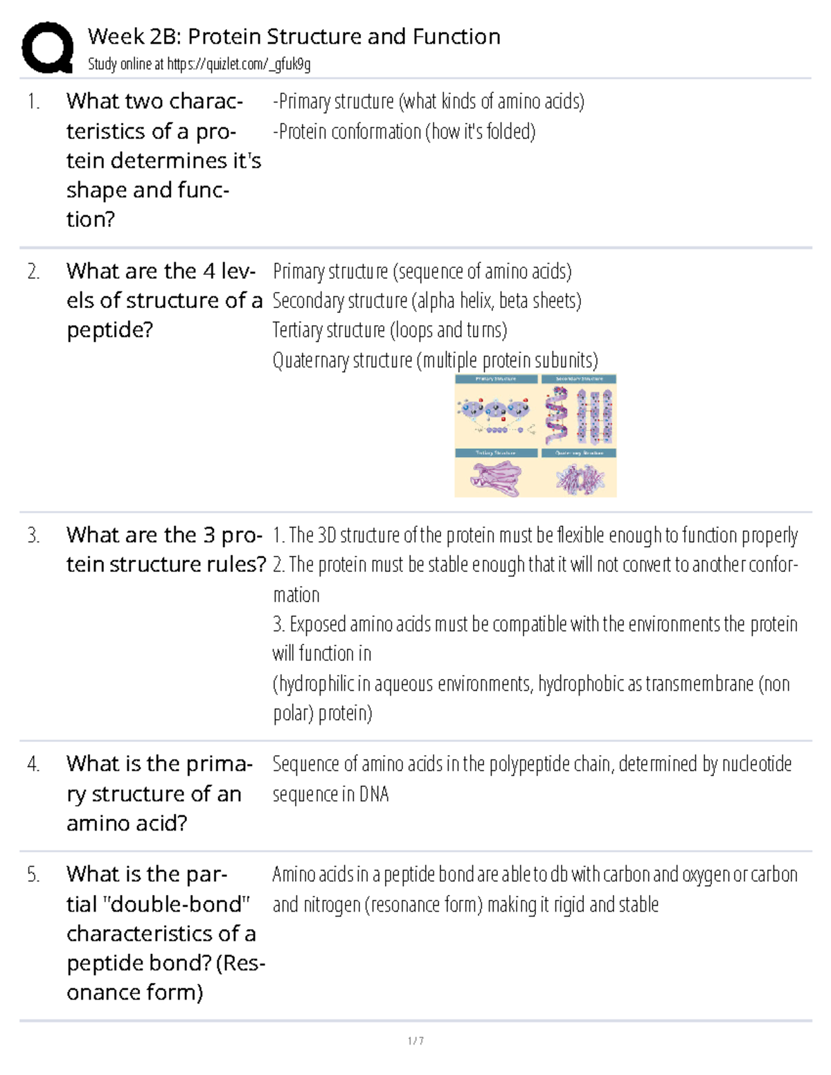 Week 2B: Study on Protein Structure and Function in Biochemistry - Studocu