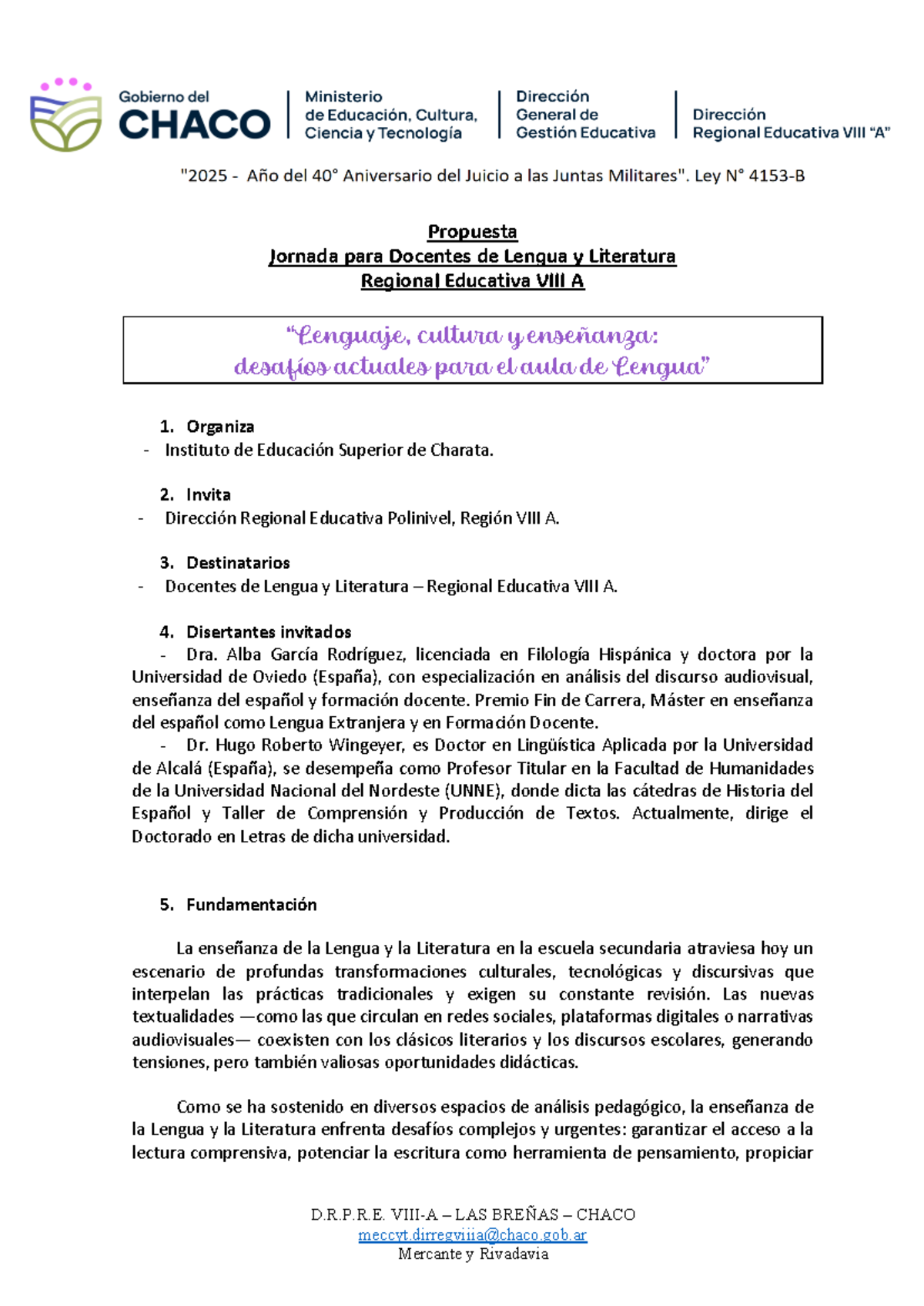 Jornada de Formación para Docentes de Lengua y Literatura - D.R.P.R.E ...