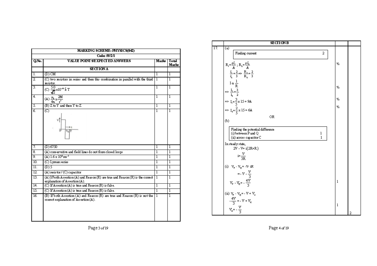 XII 042 Physics Marking Scheme: Detailed Solutions and Answers - Studocu