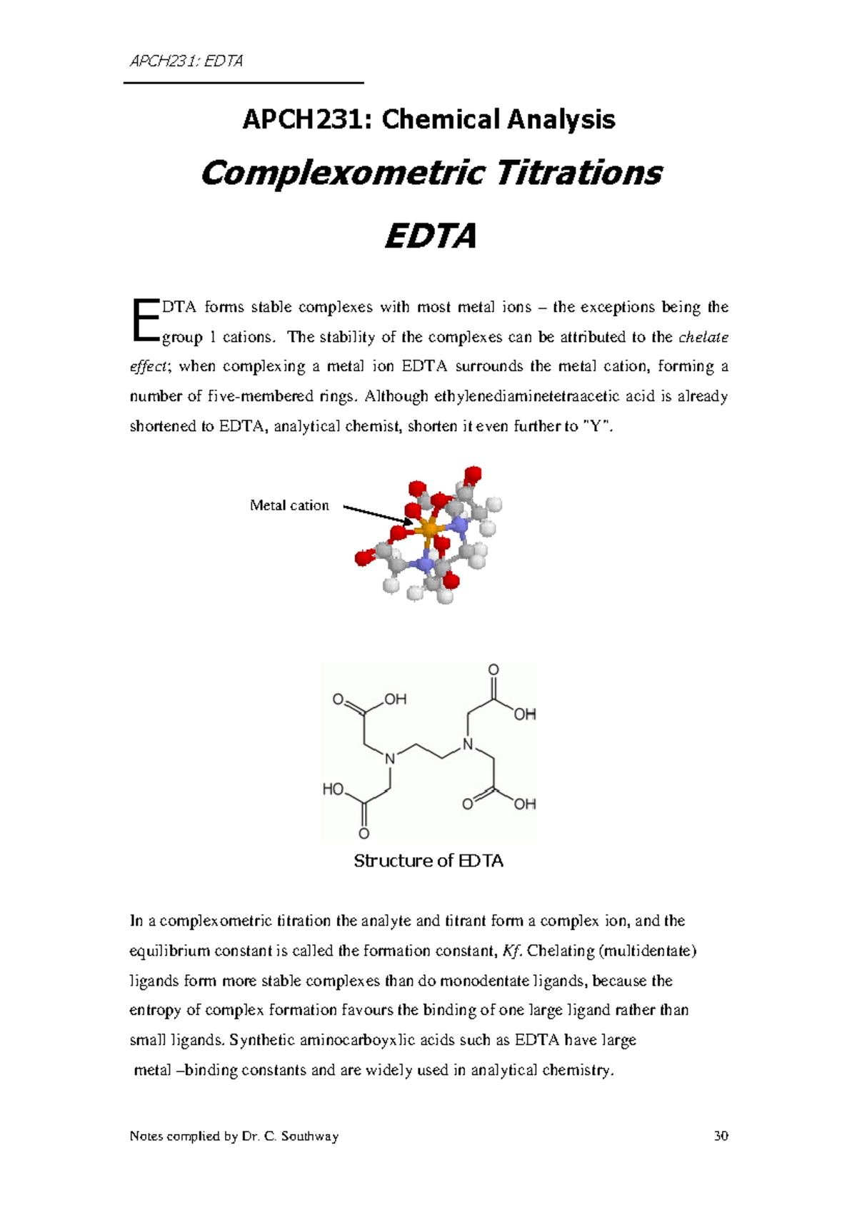 APCH231 EDTA Complex Formation & Titration Overview - Studocu