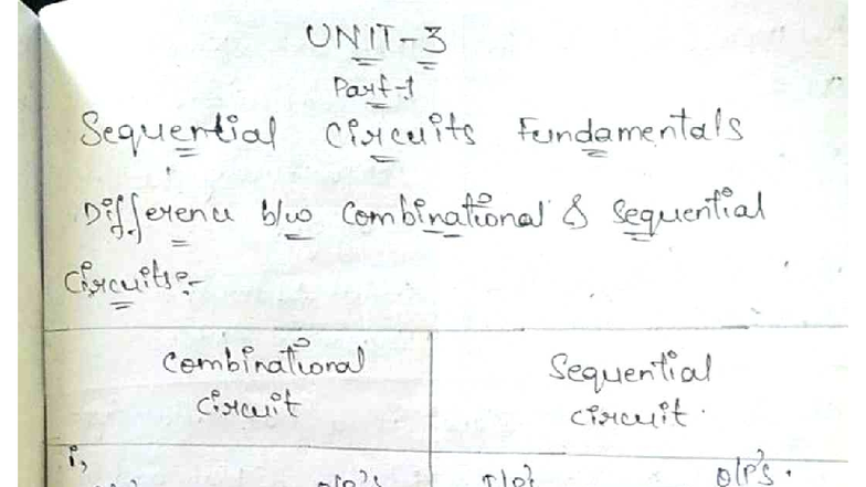 DE UNIT-2-1 Lecture Notes: Fundamentals of Sequential Circuits - Studocu