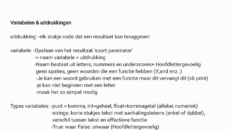 Werkcollege 1: Notities over Variabelen en Functies in Python - Studocu