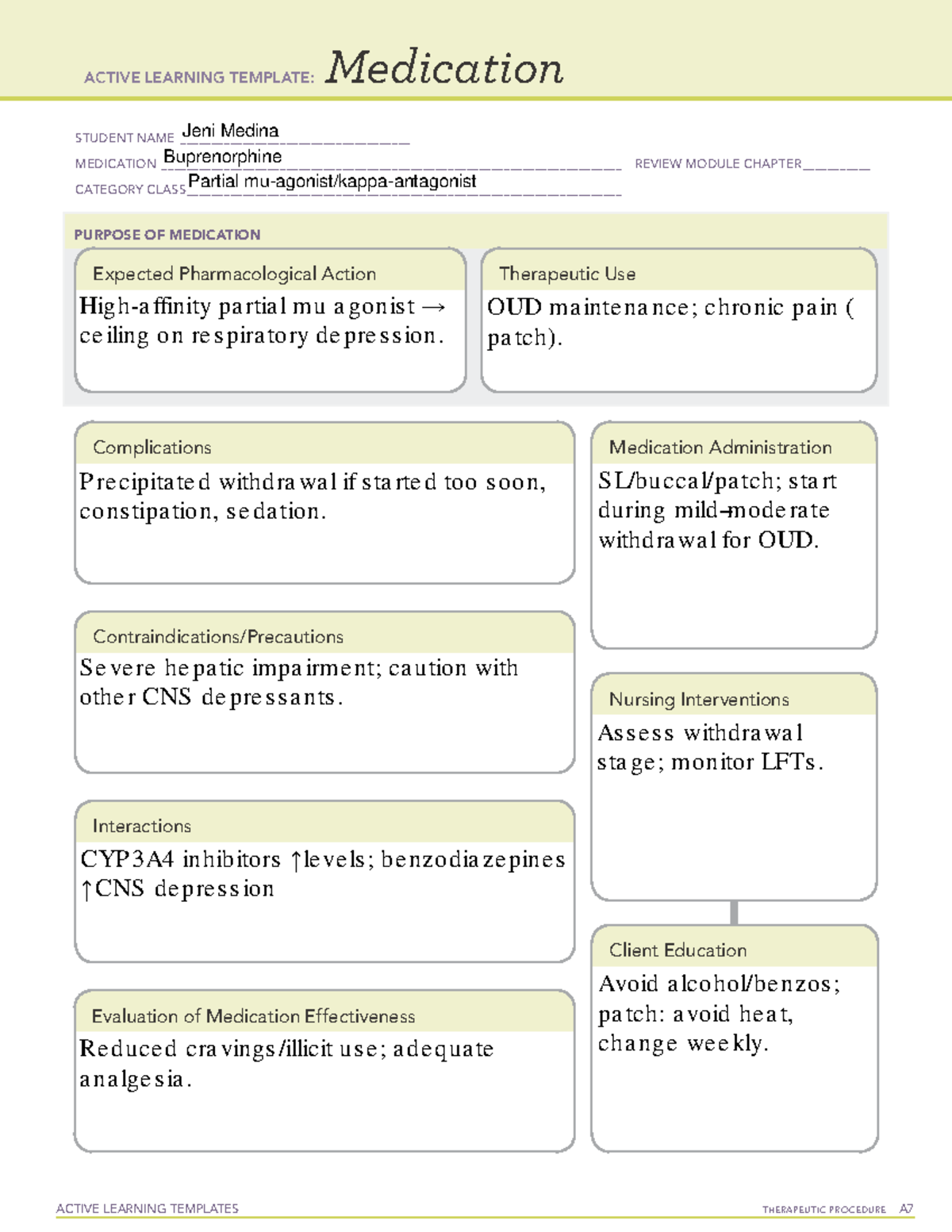 Opiods Drug Cards: Active Learning Template for Medications - Studocu