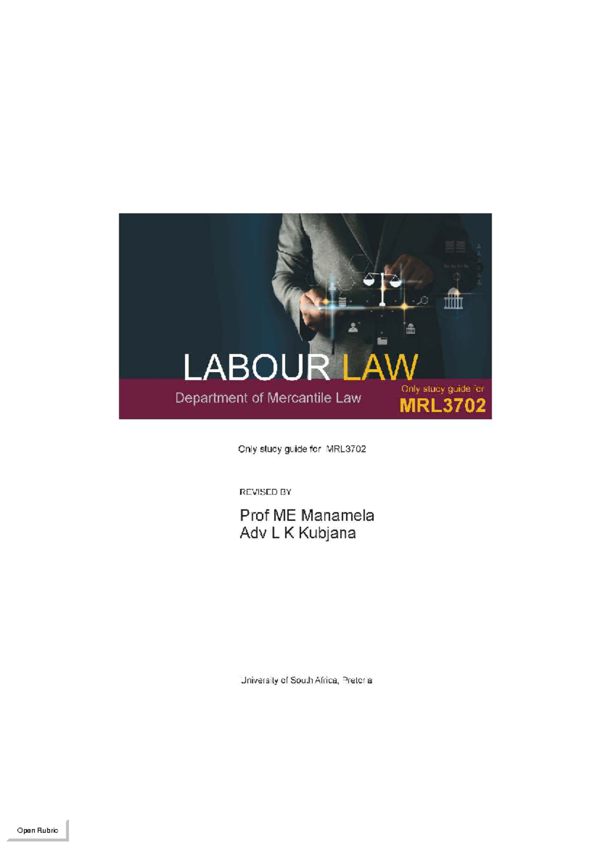 MRL3702 Study Guide: Key Concepts in Labour Law and Employment ...