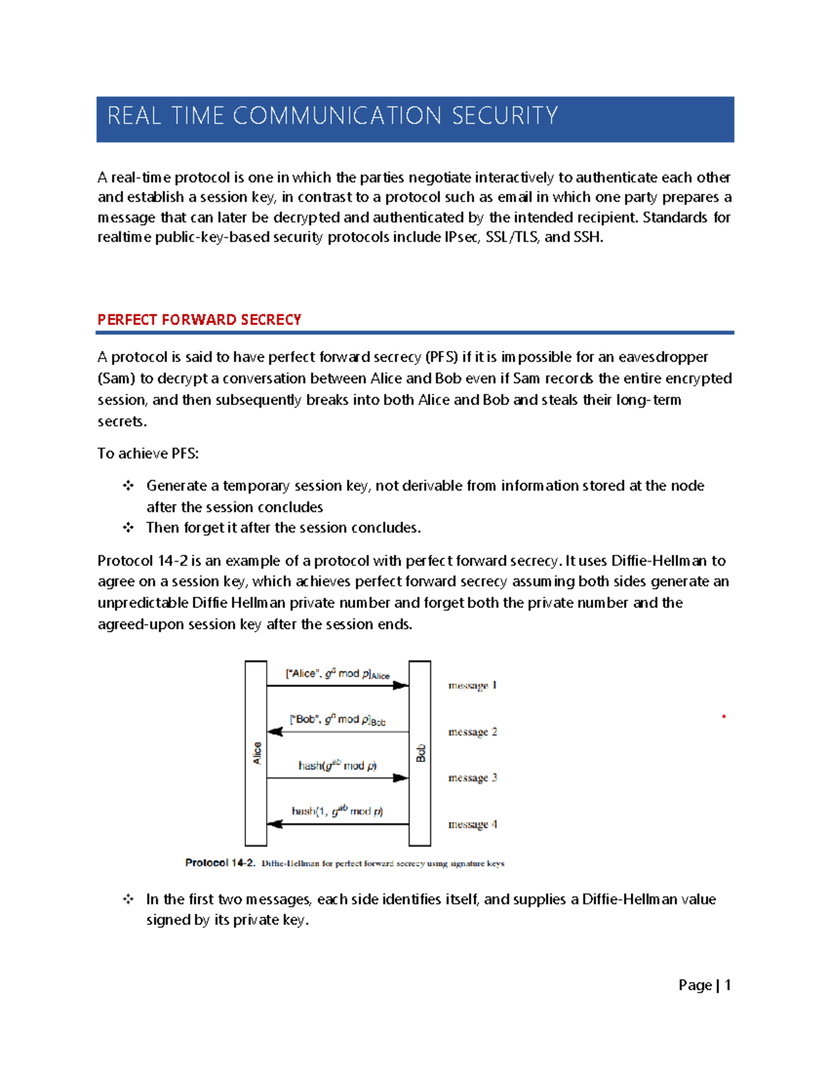 Real Time Communication Security: Focus on Protocols & PFS - Studocu