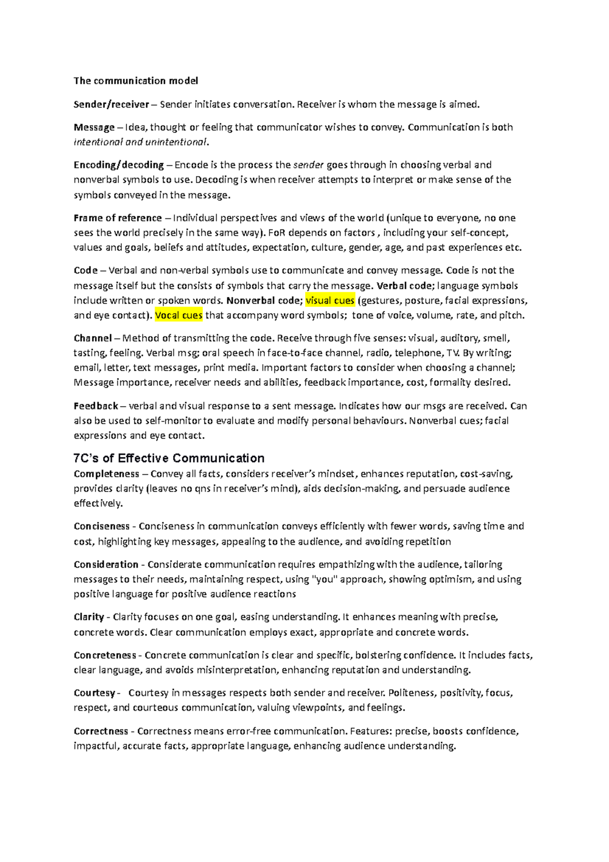 Communication Model: Understanding Its Key Components and 7C's - Studocu