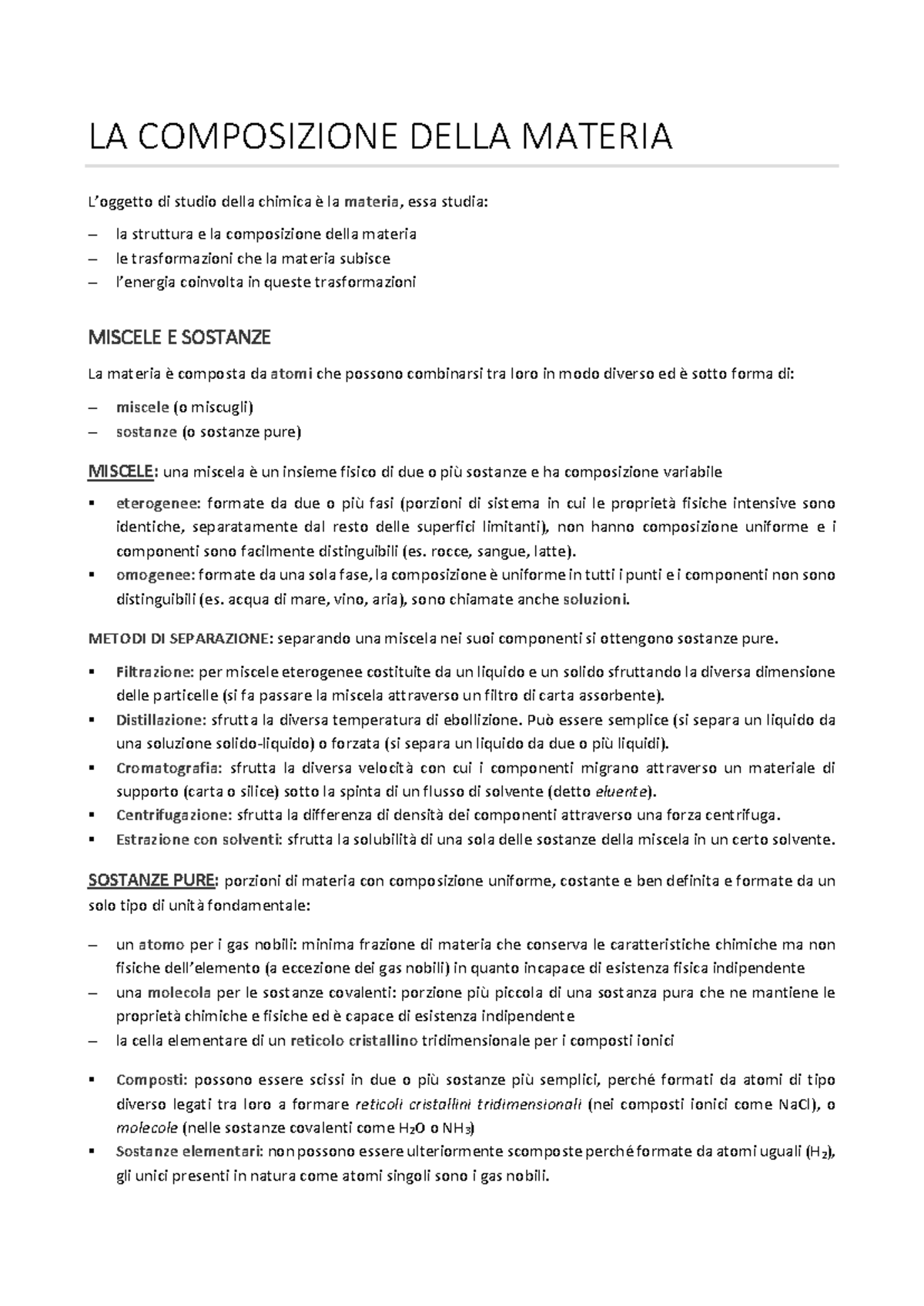 LA COMPOSIZIONE DELLA MATERIA - CHIMICA INORGANICA LICEALE - Document Preview