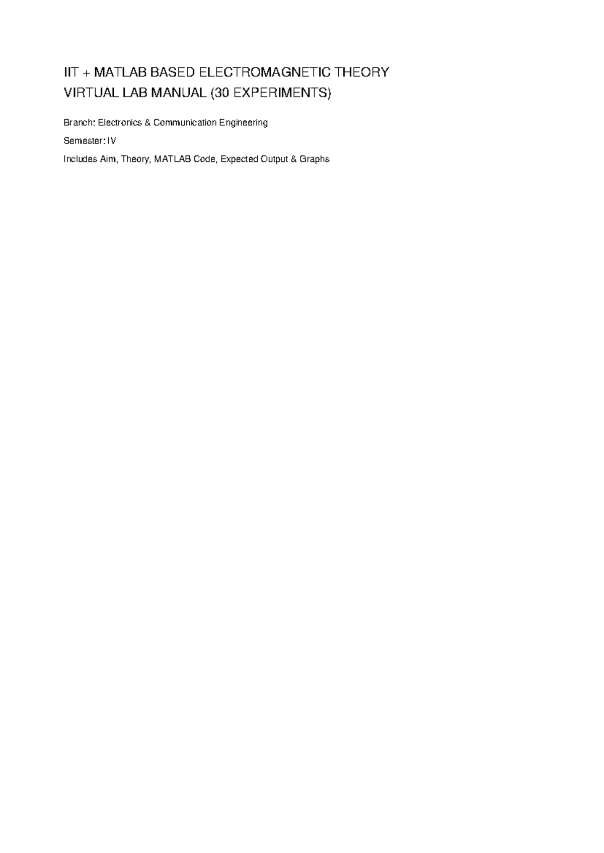Final IIT MATLAB EMT Virtual Lab Manual: 30 Experiments Guide - Studocu