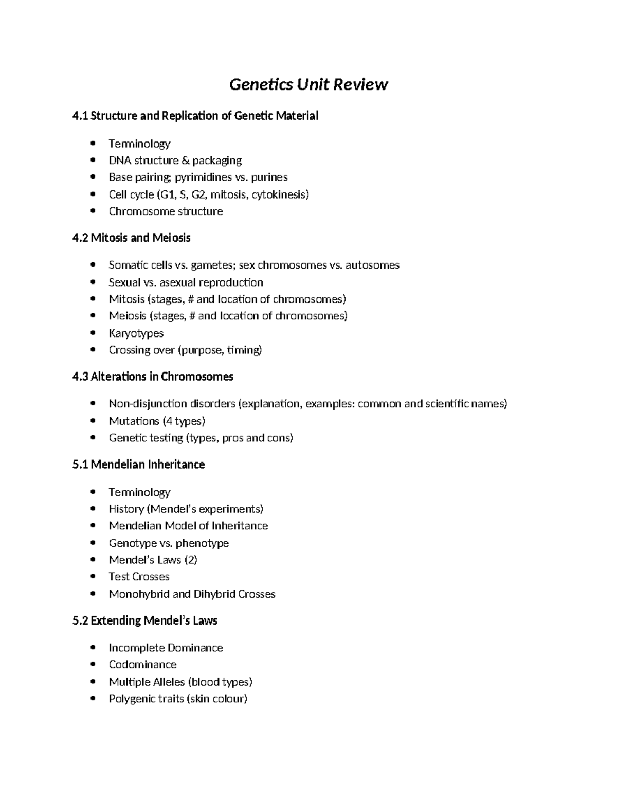 Genetics Unit Review: Structure, Replication, and Inheritance Concepts ...