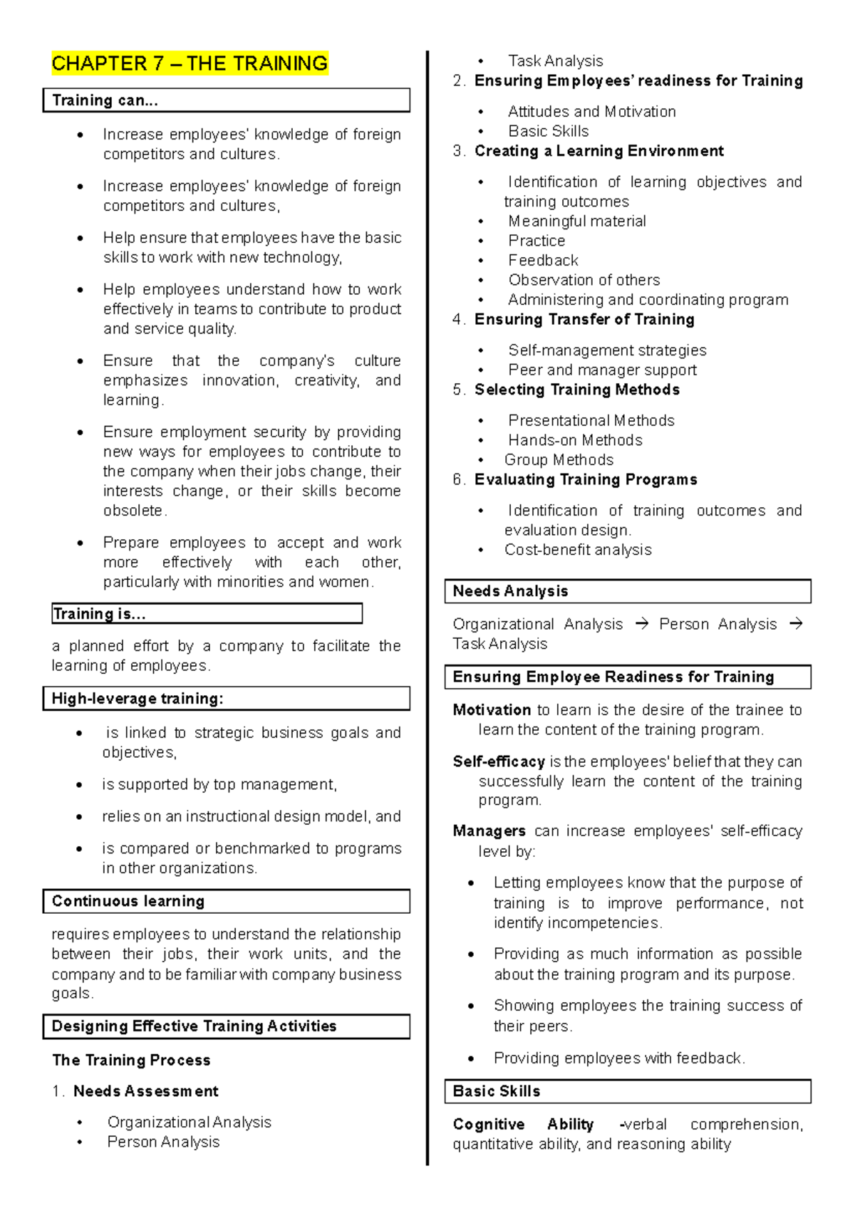 HRM Chapter 7 & 8: Effective Training and Performance Management - Studocu