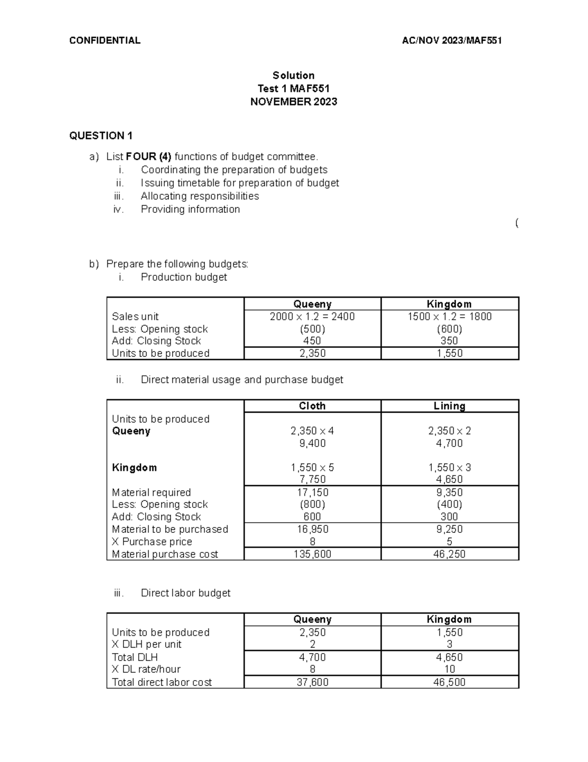 Test 1 Solutions - SS MAF551 November 2023 - Studocu