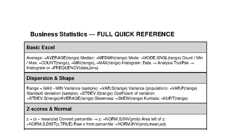 Final Exam Business Stats Cheat Sheet (BUS 101) - Studocu