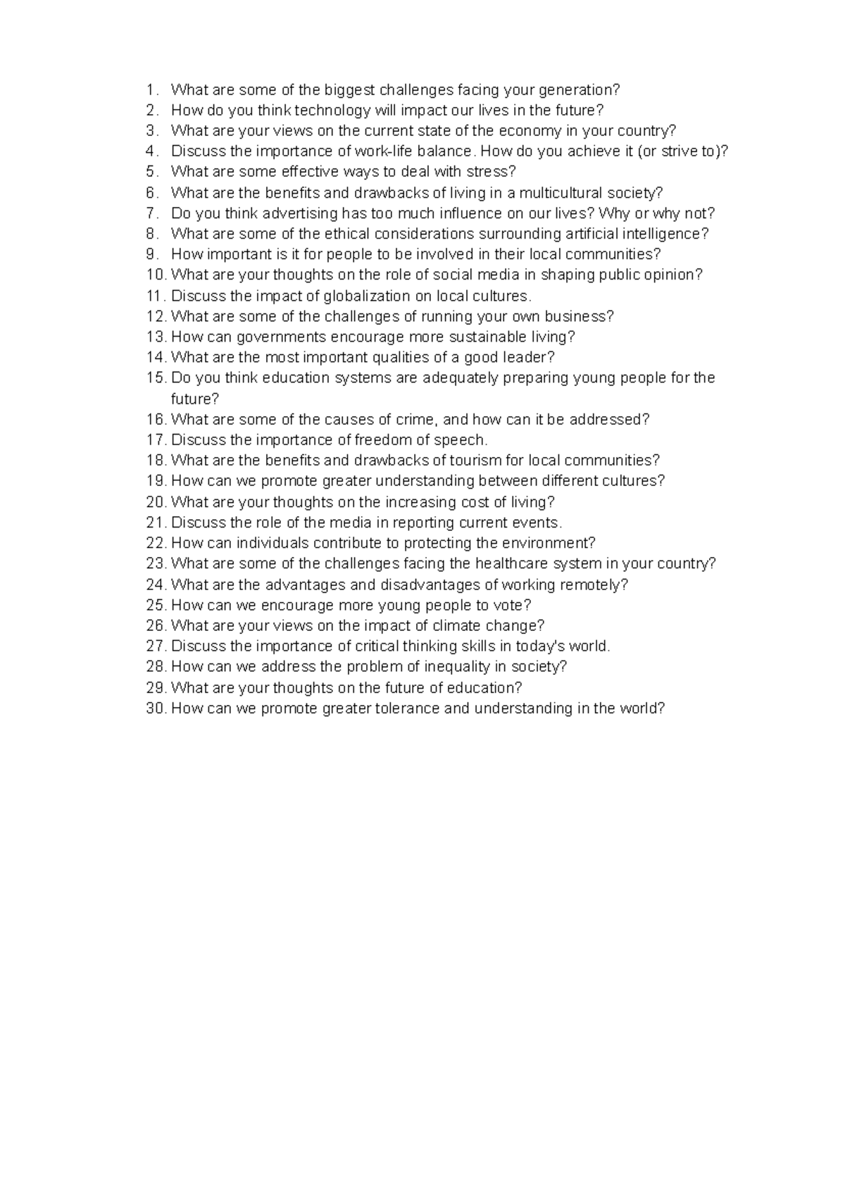 BAND B2 - Speaking Questions on Challenges & Social Issues - Studocu