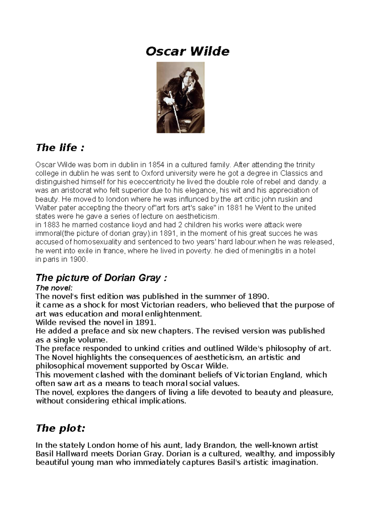 Oscar Wilde: Life, Works, and Aestheticism Overview - Studocu