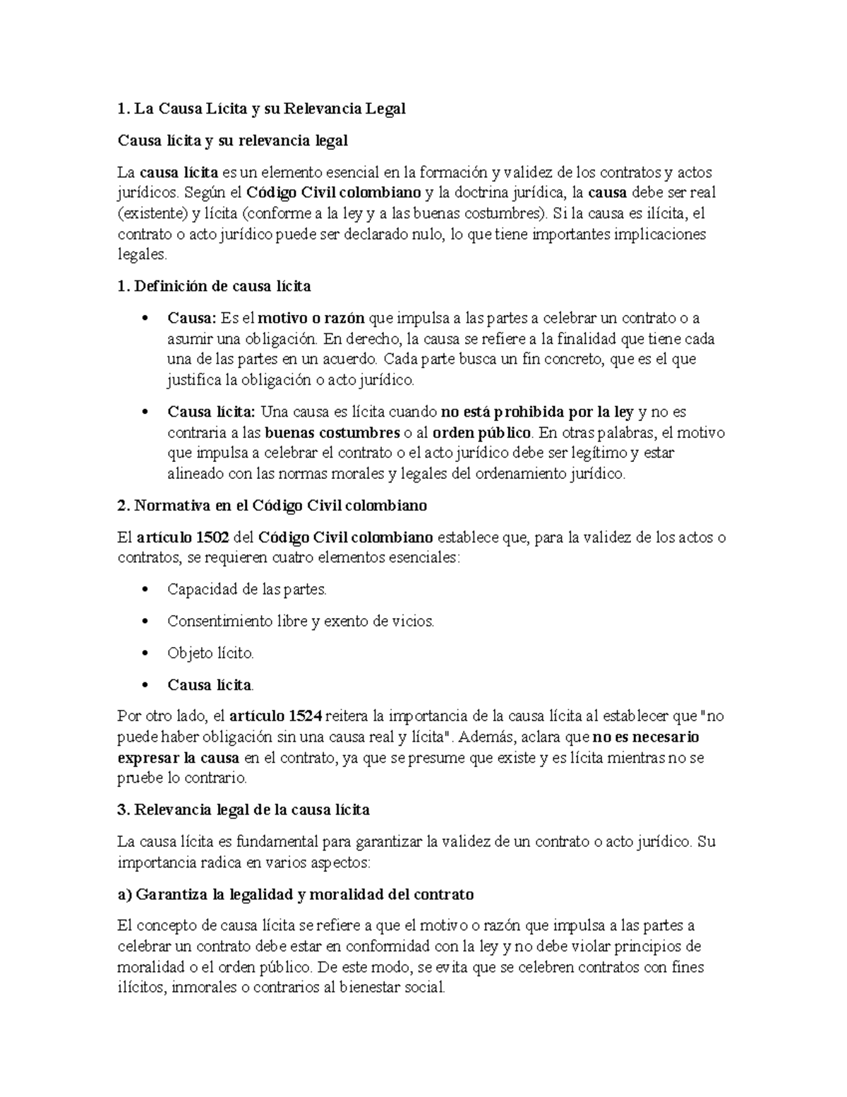 Apuntes sobre la Causa Lícita y su Relevancia Legal en el Derecho - Studocu