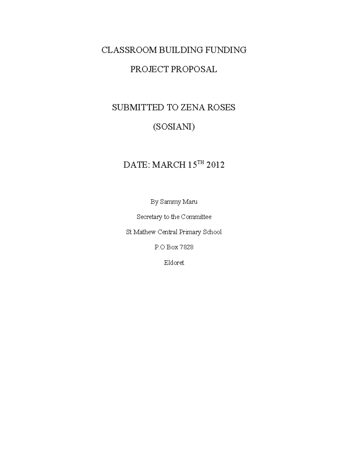 CLASSROOM BUILDING PROJECT PROPOSAL - ST. MATHEW PRIMARY SCHOOL - Studocu
