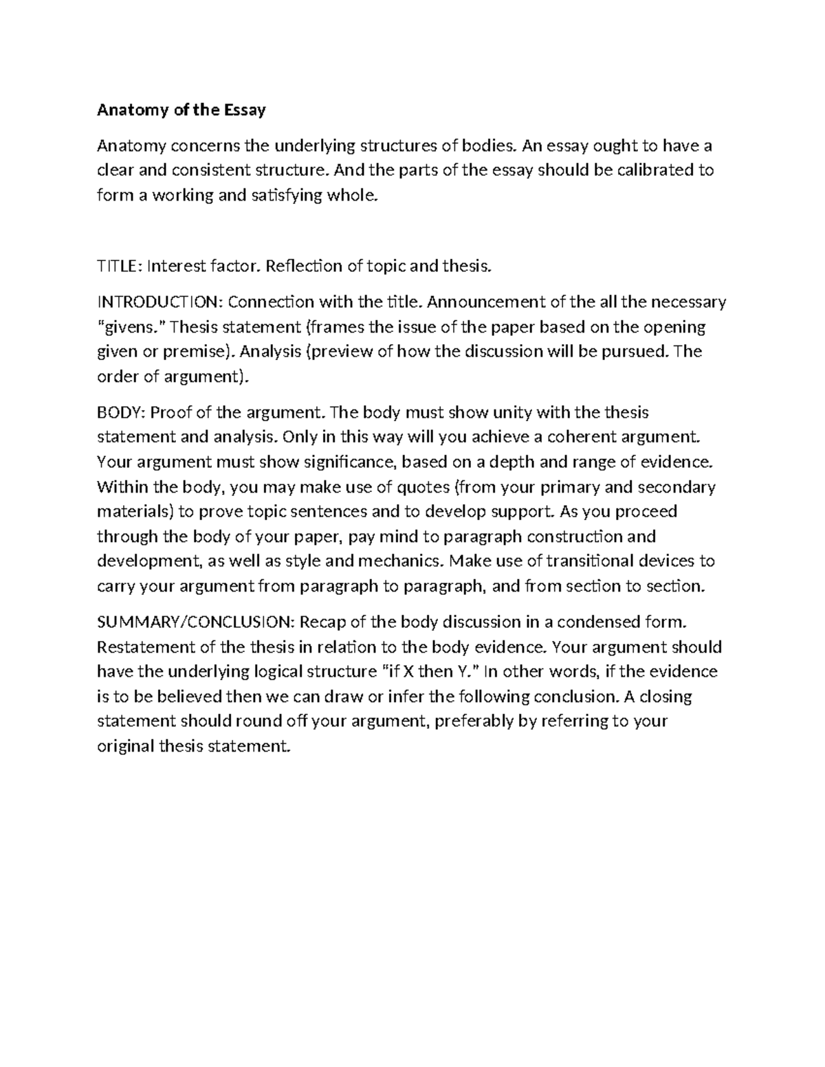 ENGL 101: Anatomy of the Essay Structure and Key Components - Studocu