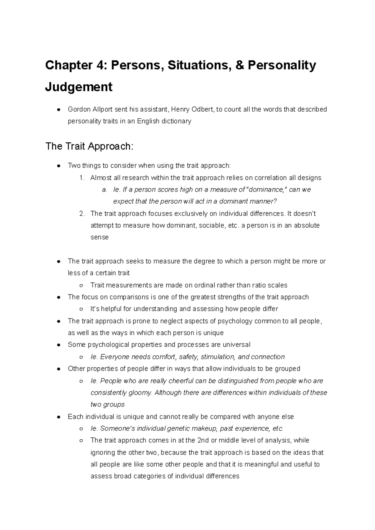 Psych 2B03: Chapter 4 - The Trait Approach to Personality Judgement ...