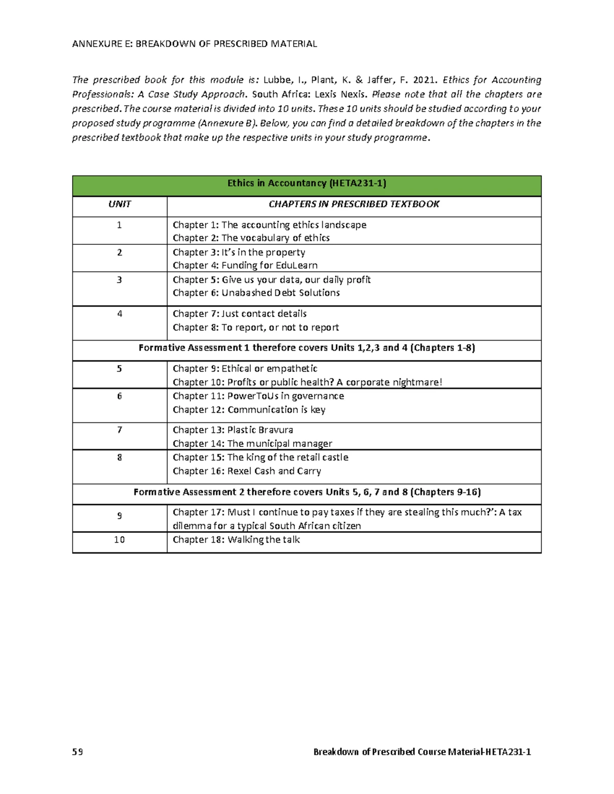 Course Breakdown: Taxation Units Overview & Prescribed Materials - Studocu