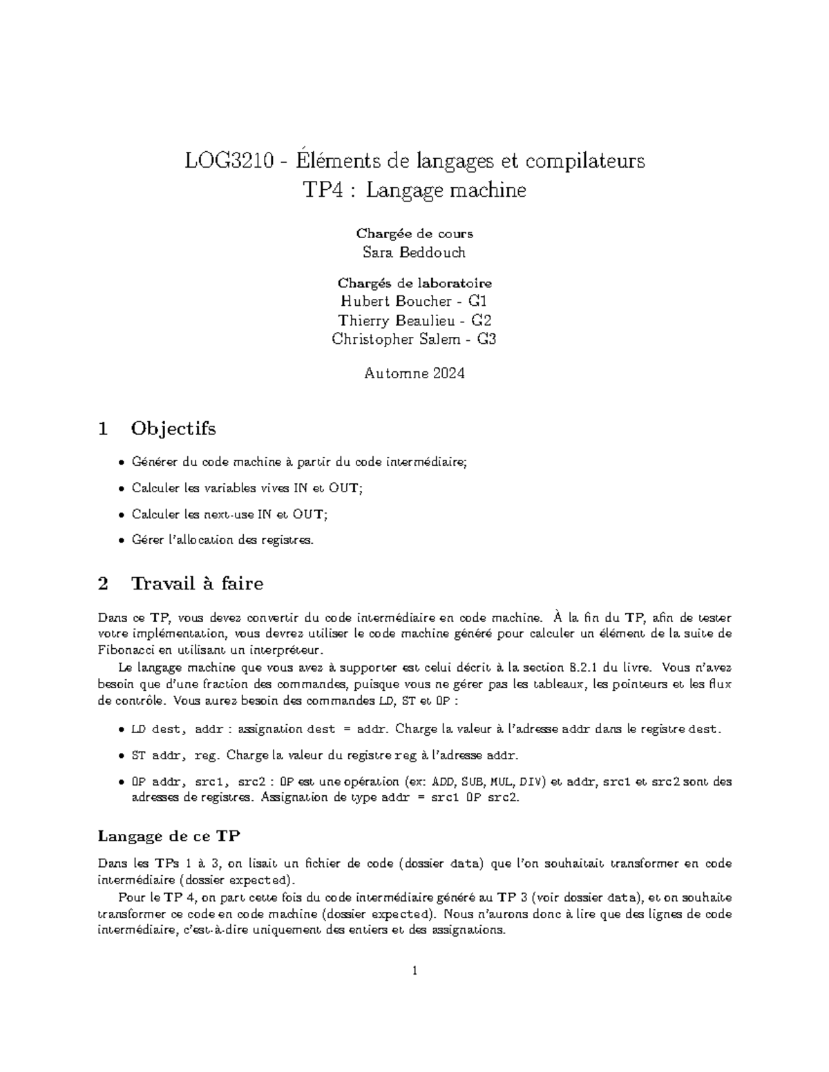 LOG3210 TP4 : Langage Machine et Variables Vives - Automne 2024 - Studocu