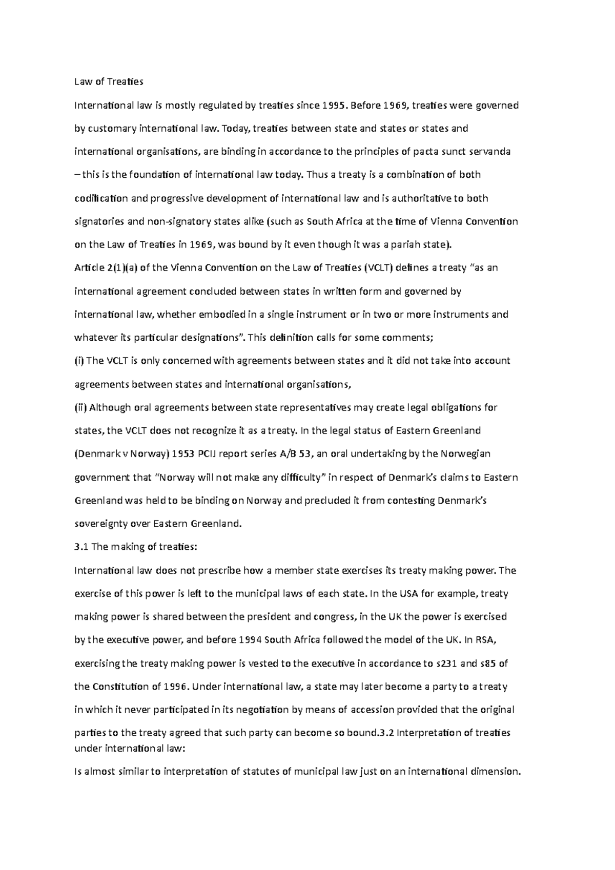 PIL 301 Law of Treaties: Comprehensive Notes, Discussion & Q&A - Studocu