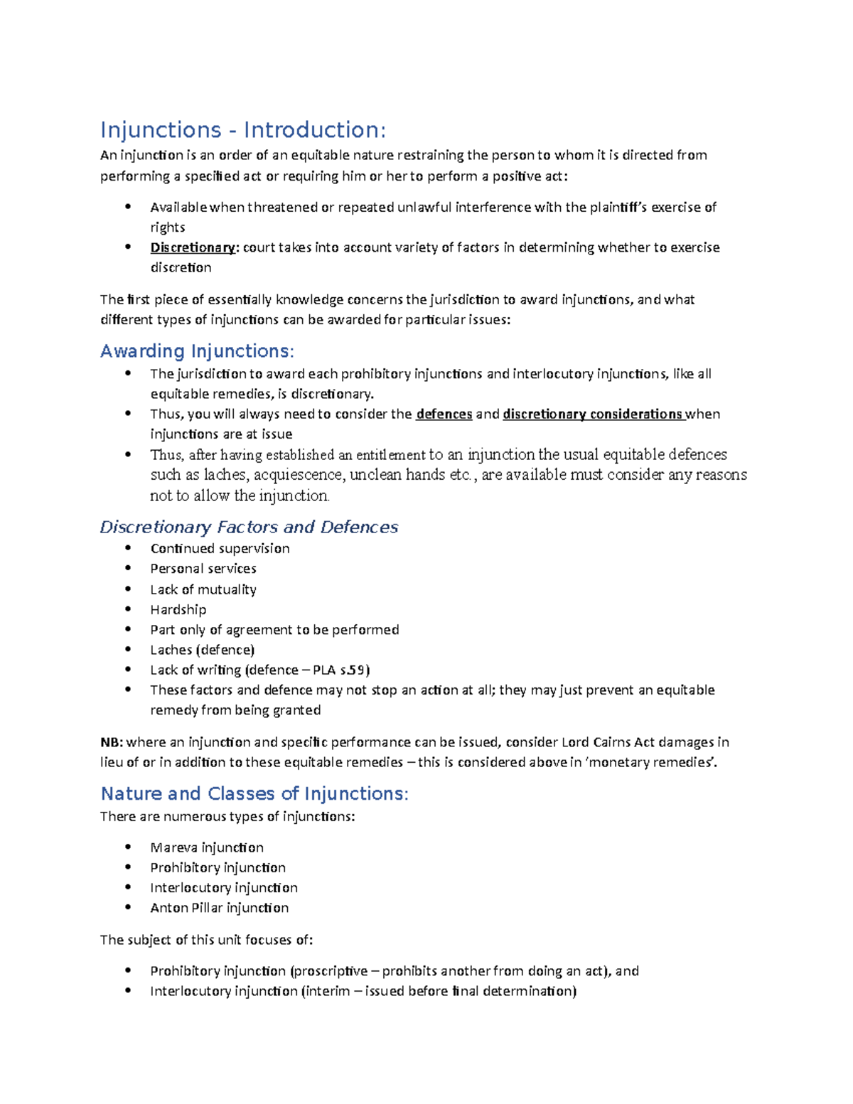Mandatory and Interlocutory Injunctions - Equitable Remedies ...
