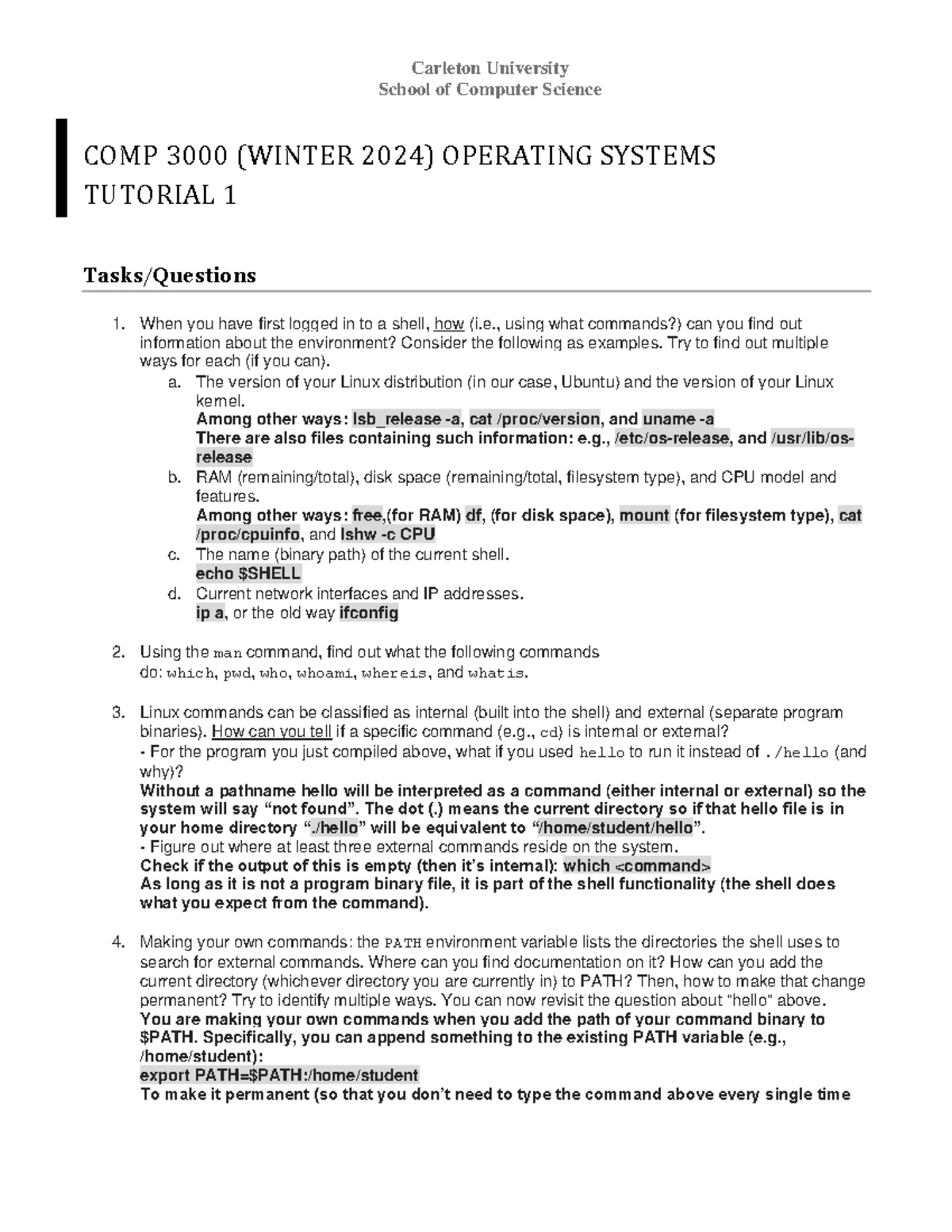 COMP 3000 - Winter 2023 Tutorial 4 Answers and Explanations - Studocu