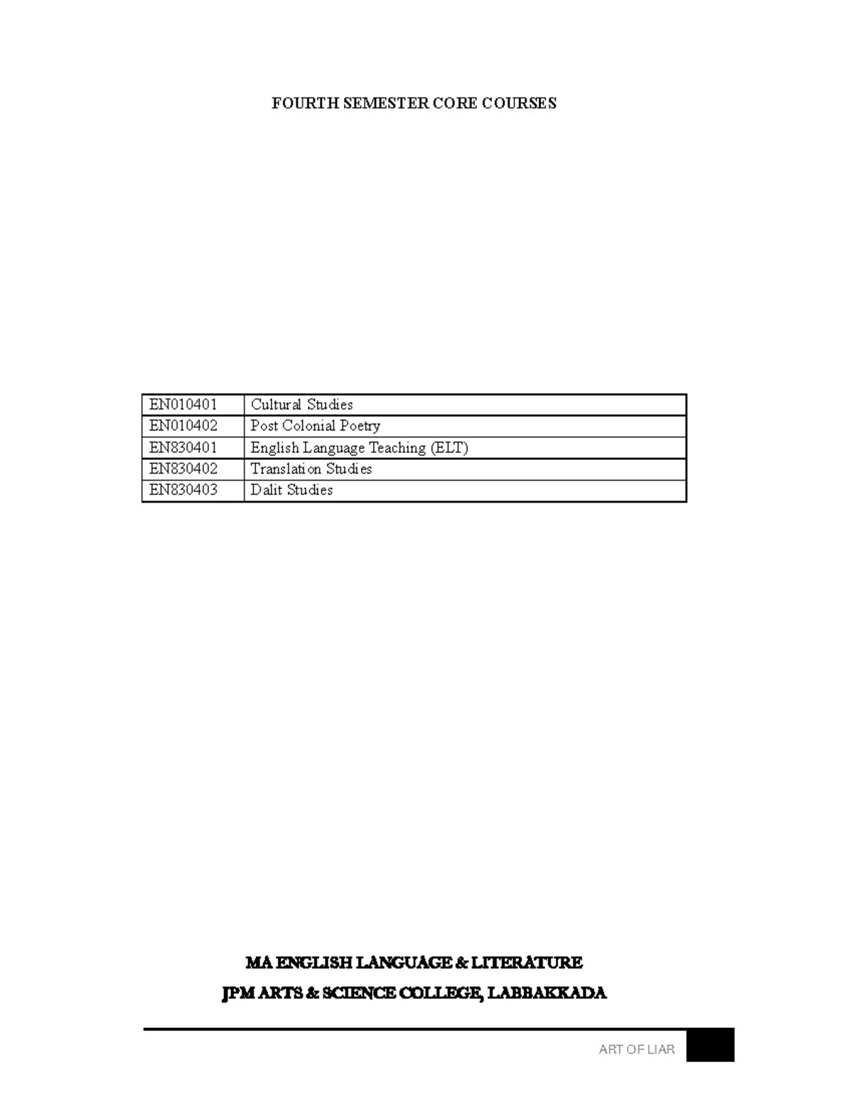 Syllabus for Semester 4 Core & Elective Courses: MA English Literature ...