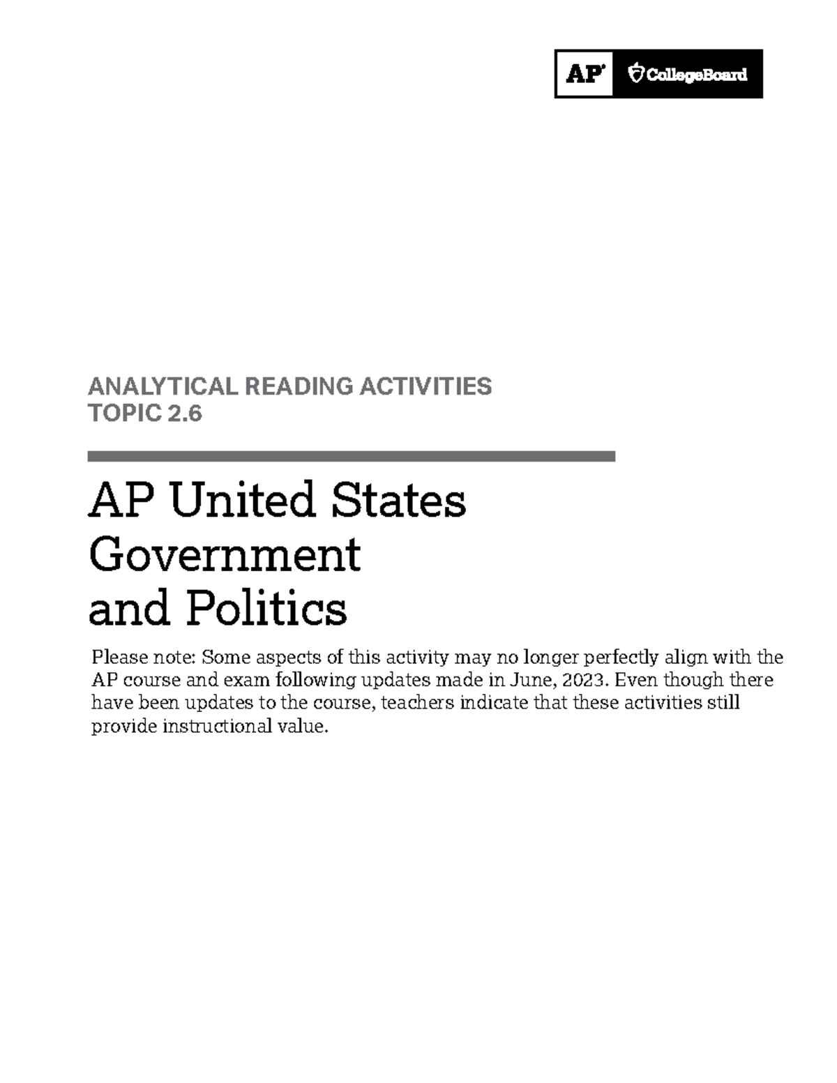 2 - N/A - AP United States Government and Politics ANALYTICAL READING ...