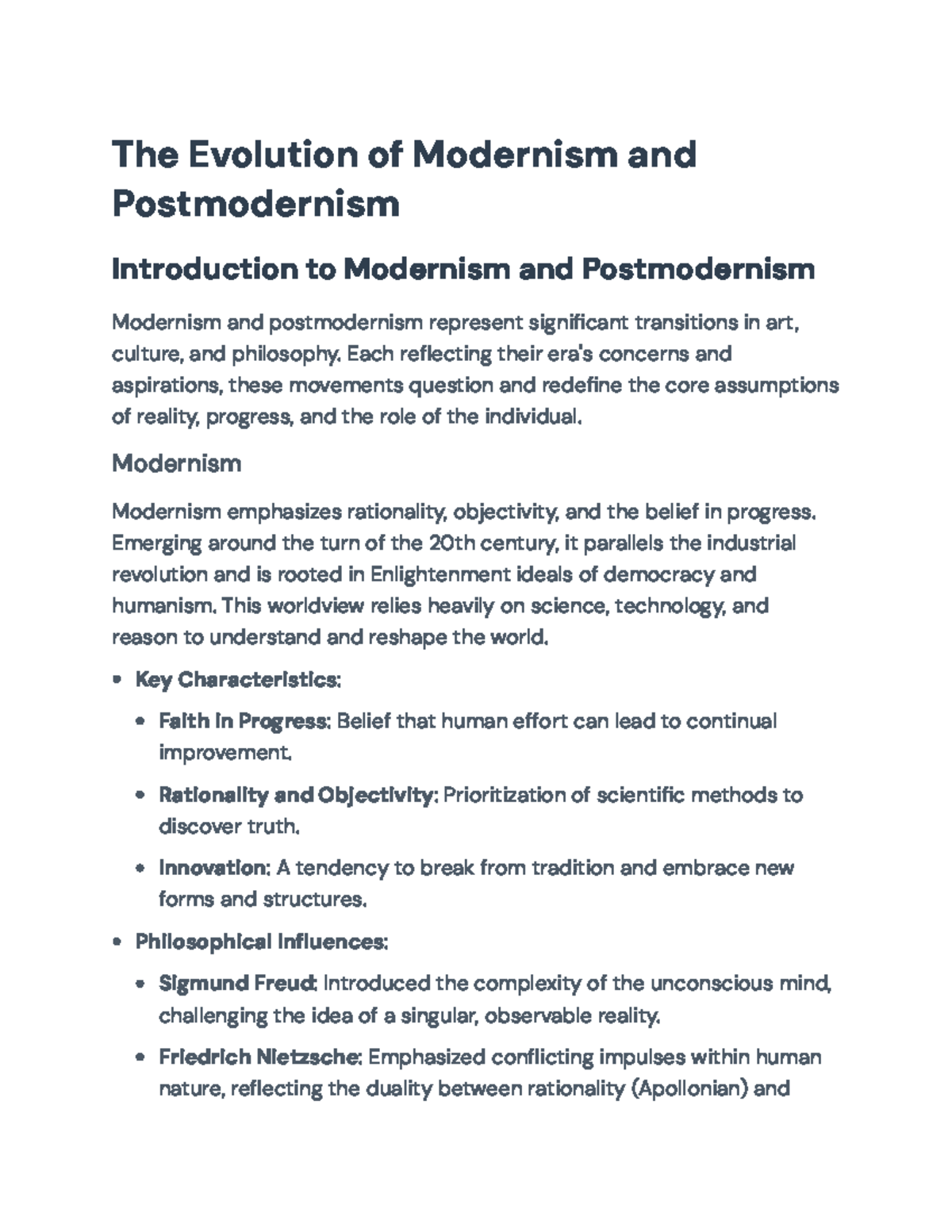 The Evolution of Modernism and Postmodernism: Key Concepts and ...