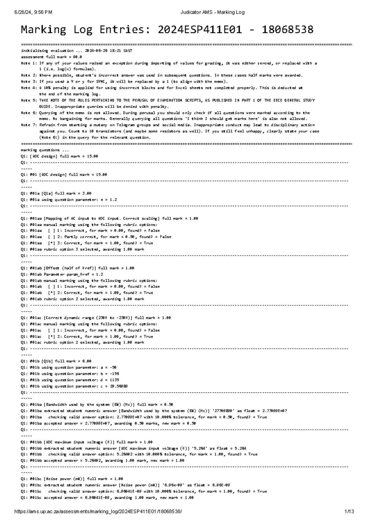2024E01 Judicator AMS Final Marking Log Entries - Studocu