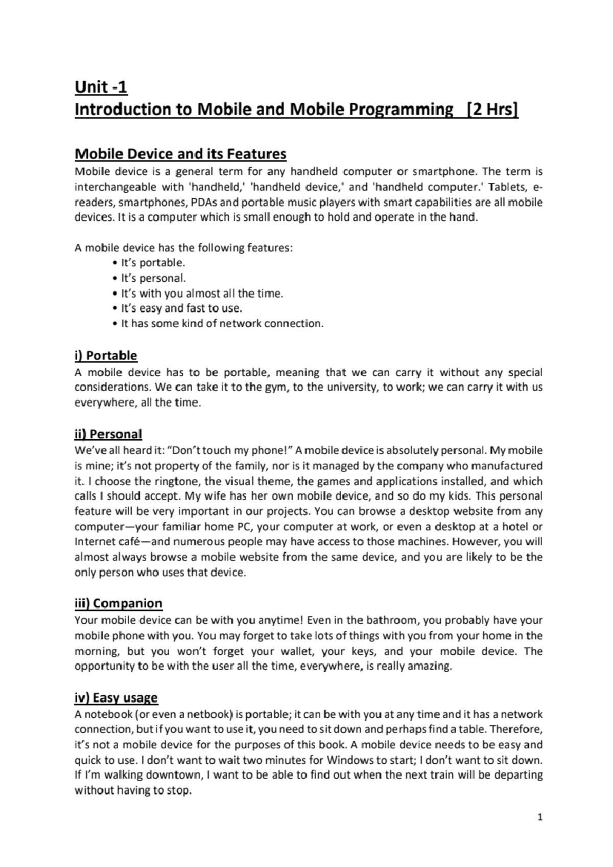 UNIT-1: Intro to Mobile Programming & Device Features - Studocu