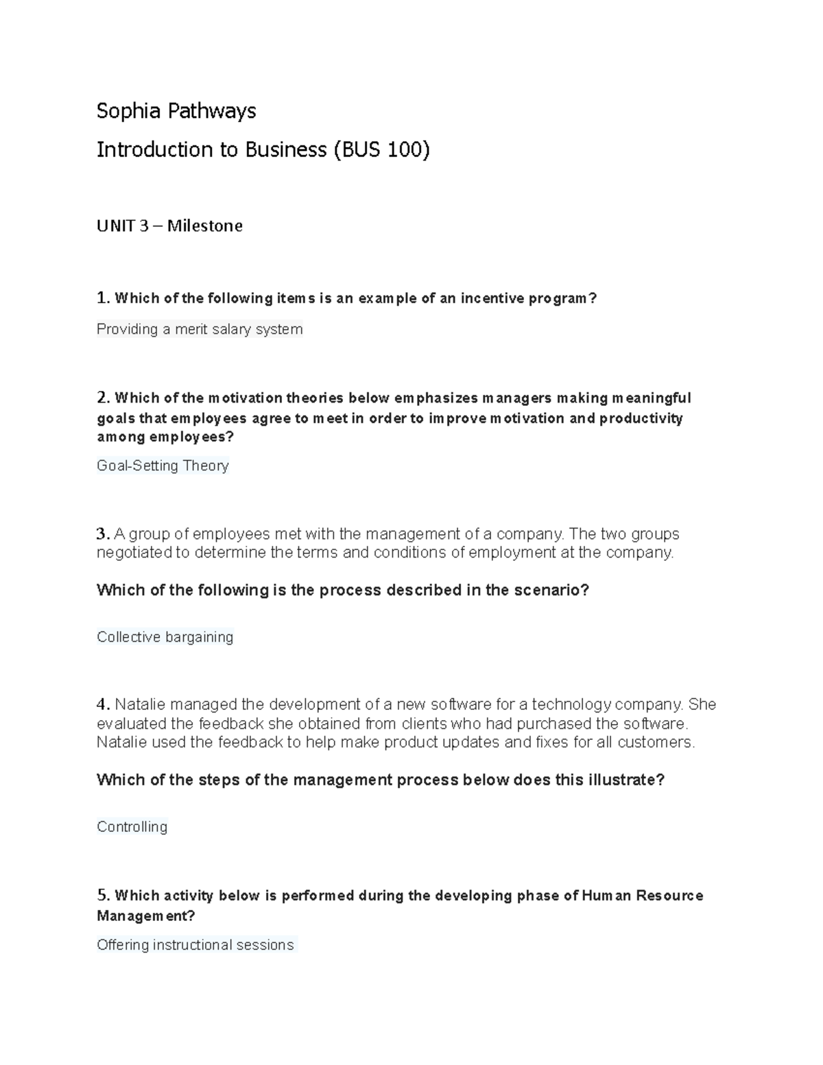 BUS 100 Unit 3 Milestone Study Guide on Business Concepts - Studocu