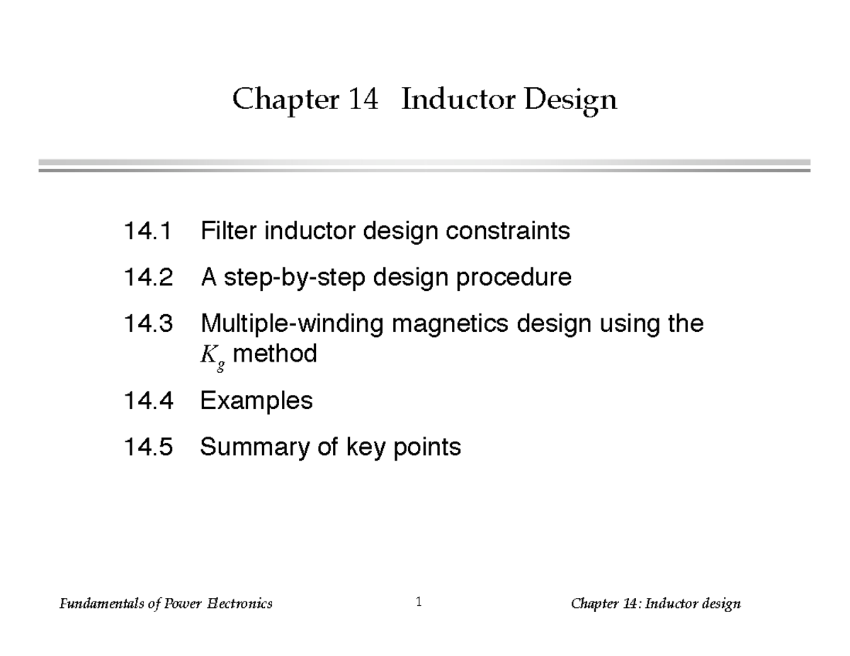 Chapter 14: Inductor Design in Power Electronics Fundamentals - Studocu