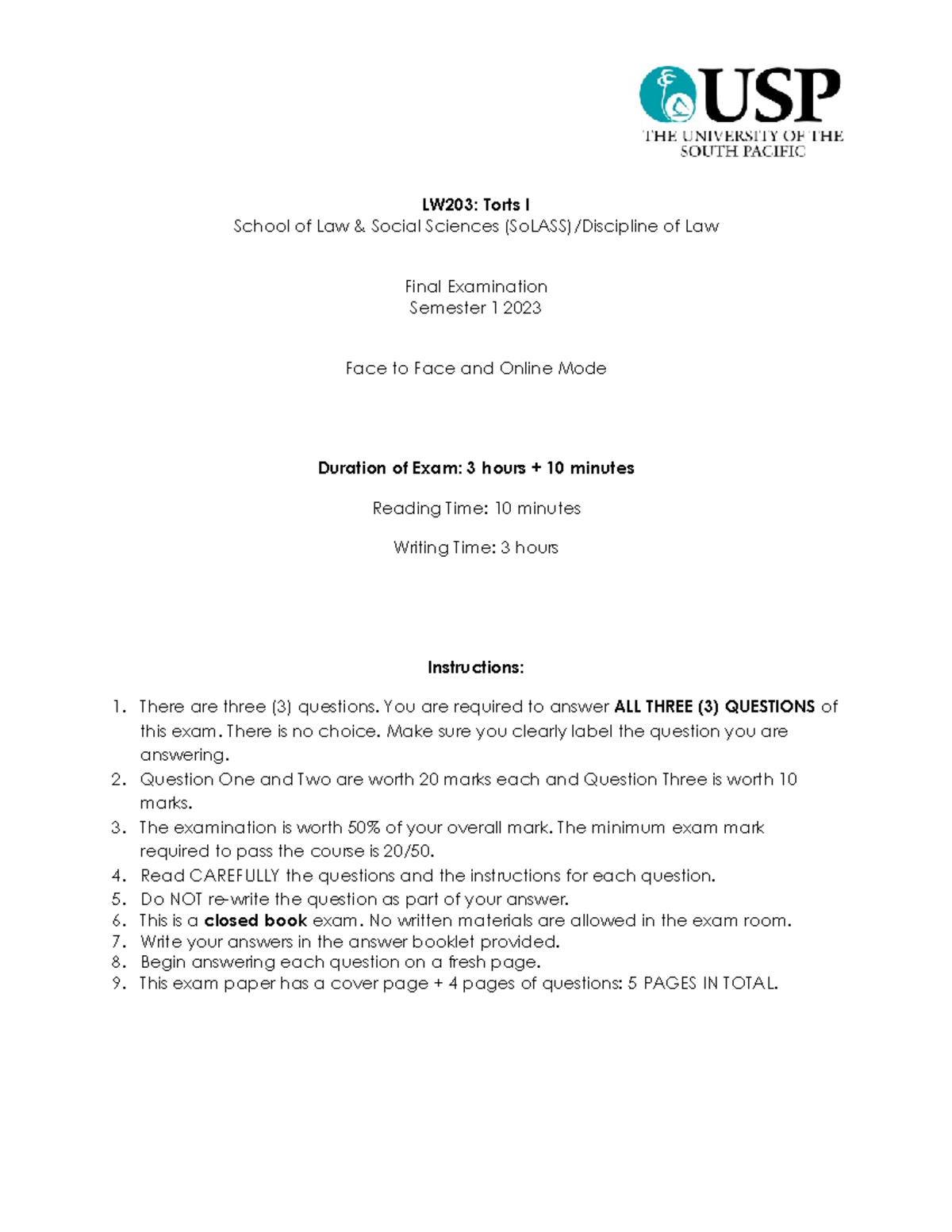 LW203 Final Exam Study Guide - Torts I (25 April 2023) - Studocu