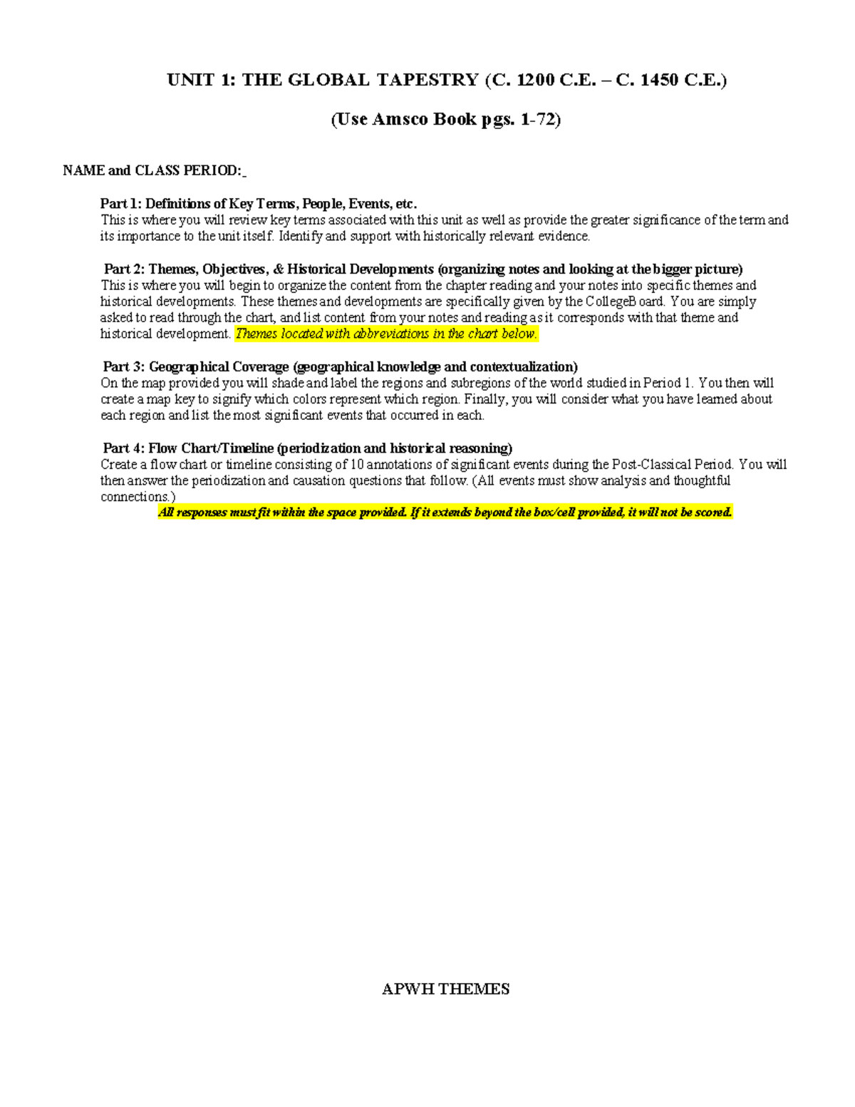 Unit 1 Study Packet - UNIT 1: THE GLOBAL TAPESTRY (C. 1200 C. – C. 1450 ...