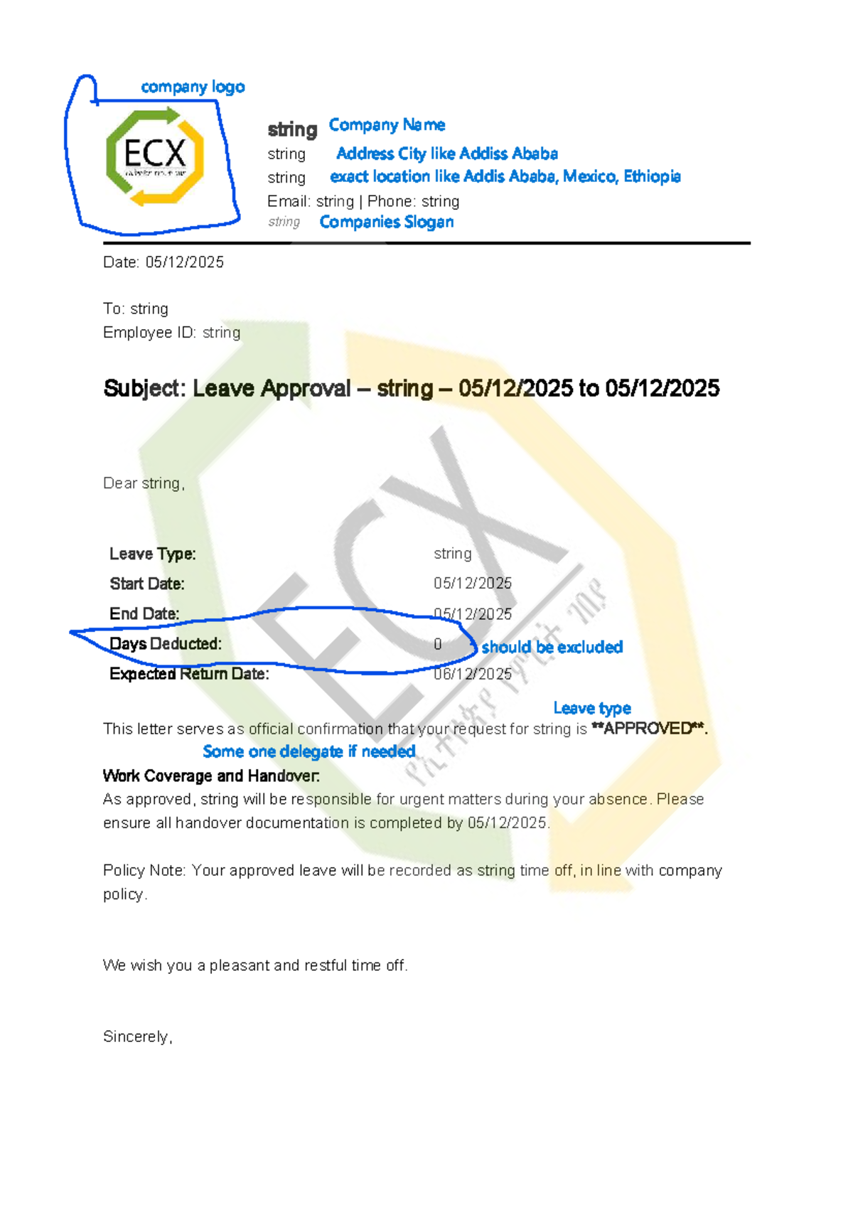 Leave Approval Letter Template for Company 20251205 - Studocu