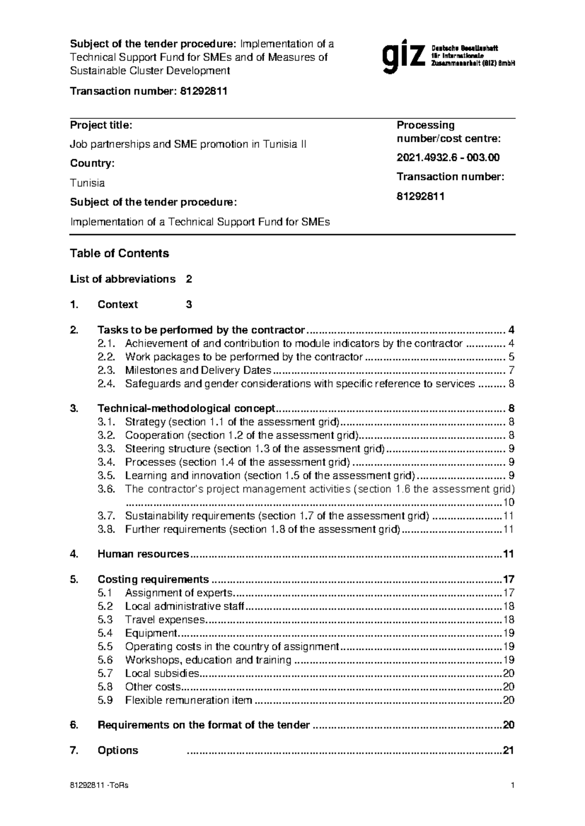 Tender Document: Technical Support Fund for SMEs in Tunisia II ...