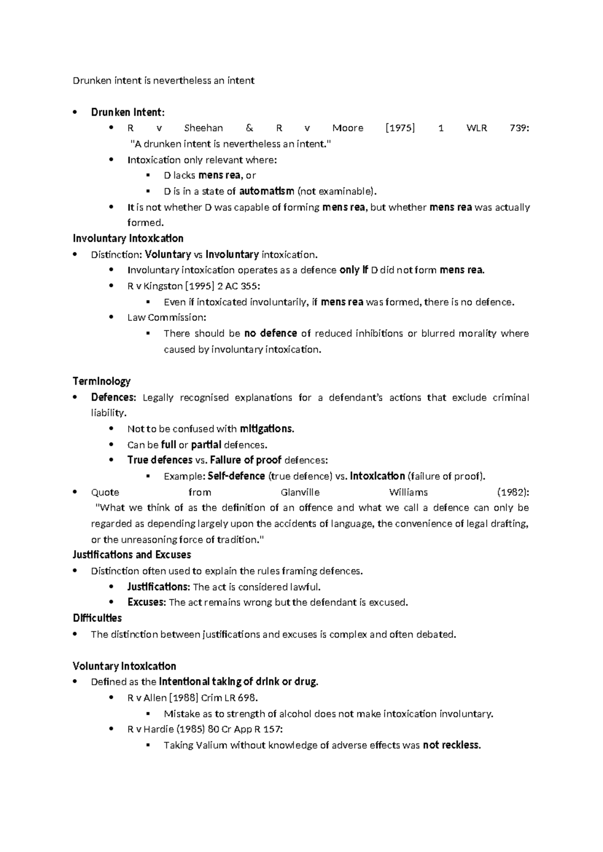 Intoxication Notes: Legal Principles & Case Law (Law 101) - Studocu