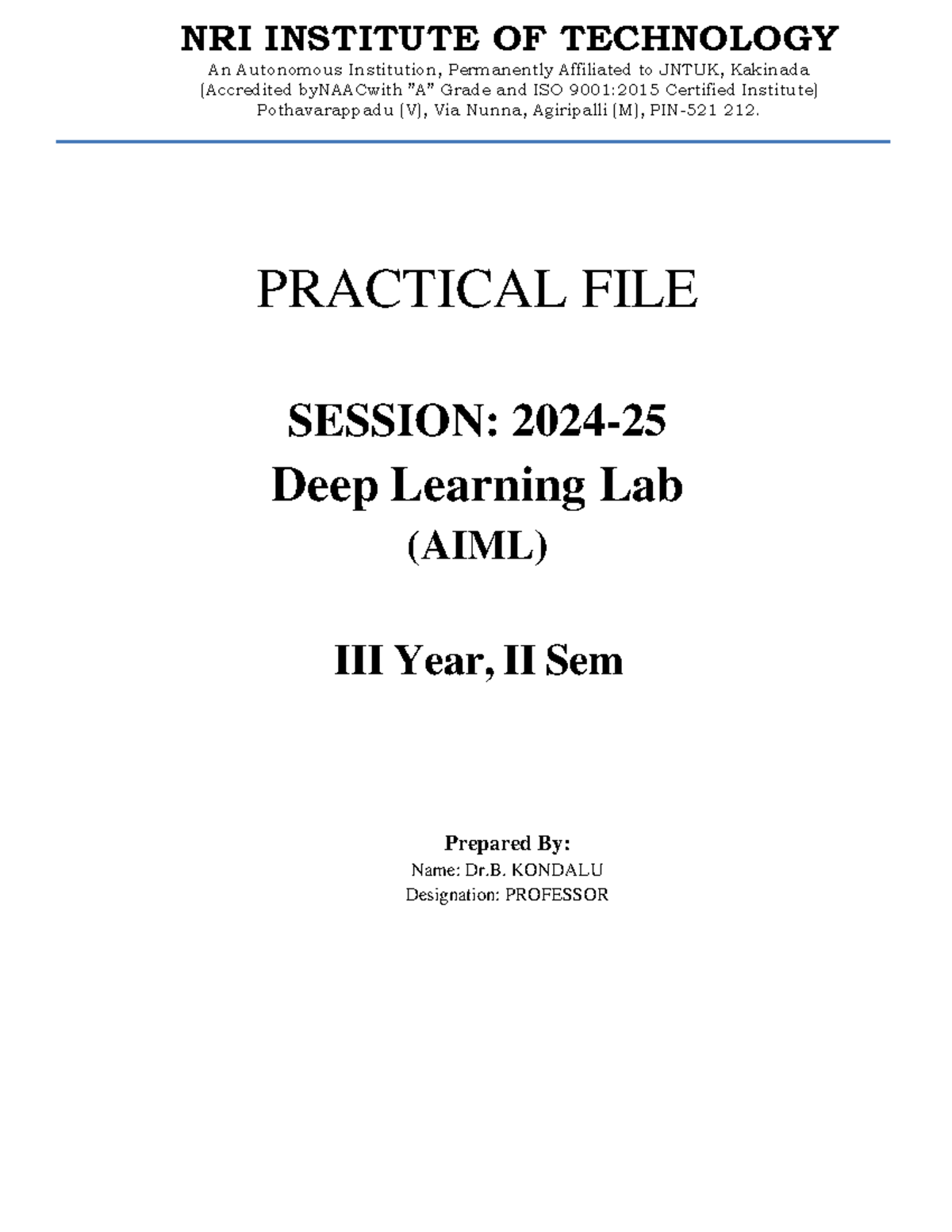 Deep Learning Lab Manual (AIML) - Practical File for II Sem - Studocu