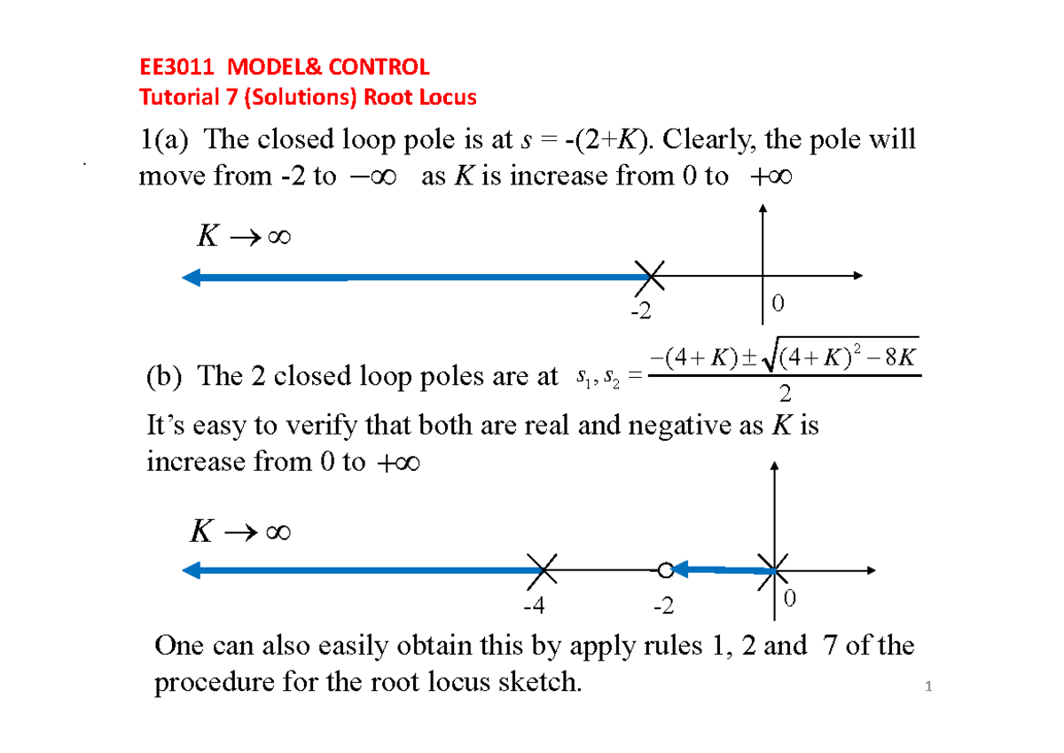 EE3011 Control Tutorial 7 Solutions: Root Locus Analysis - Studocu
