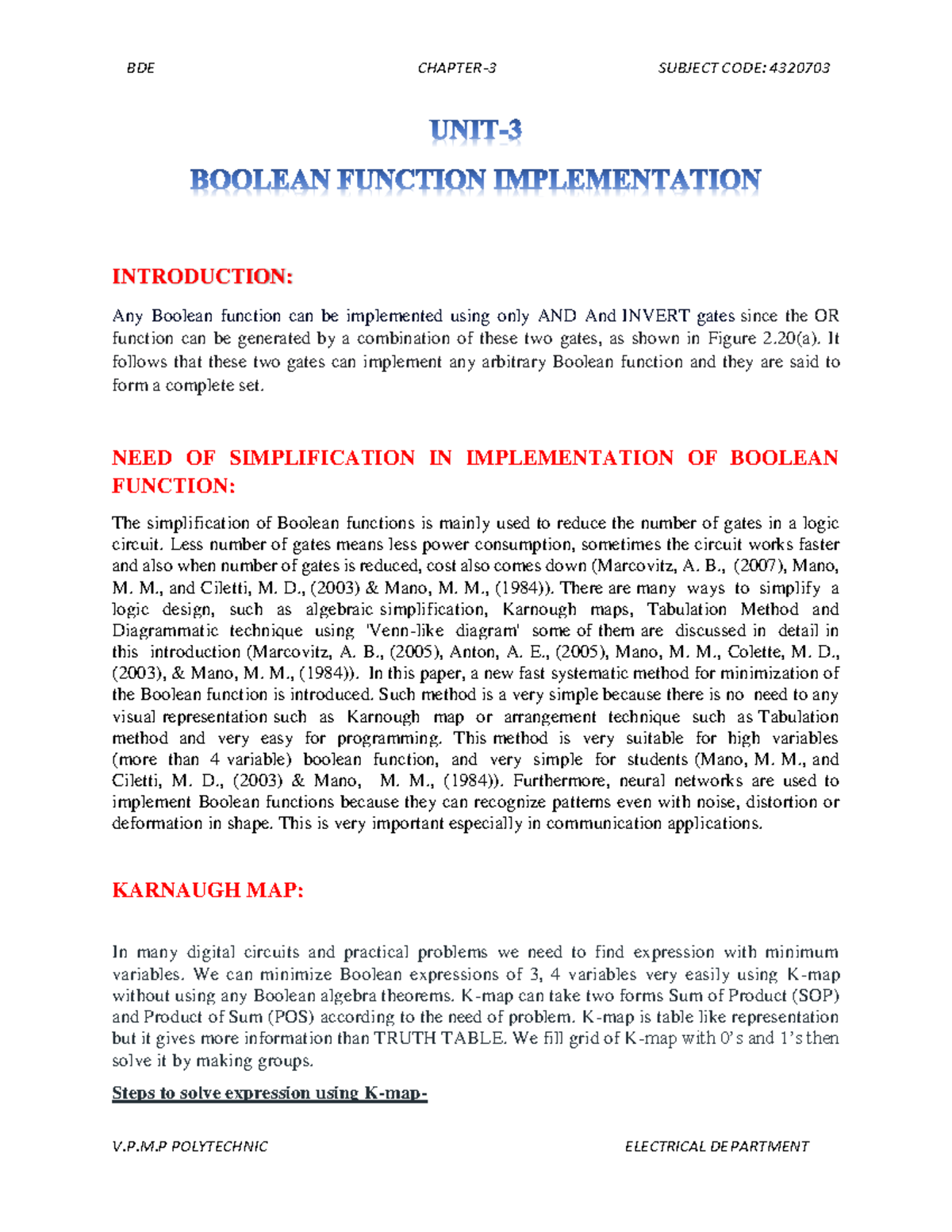 K-map - Notes - INTRODUCTION: Any Boolean function can be implemented ...