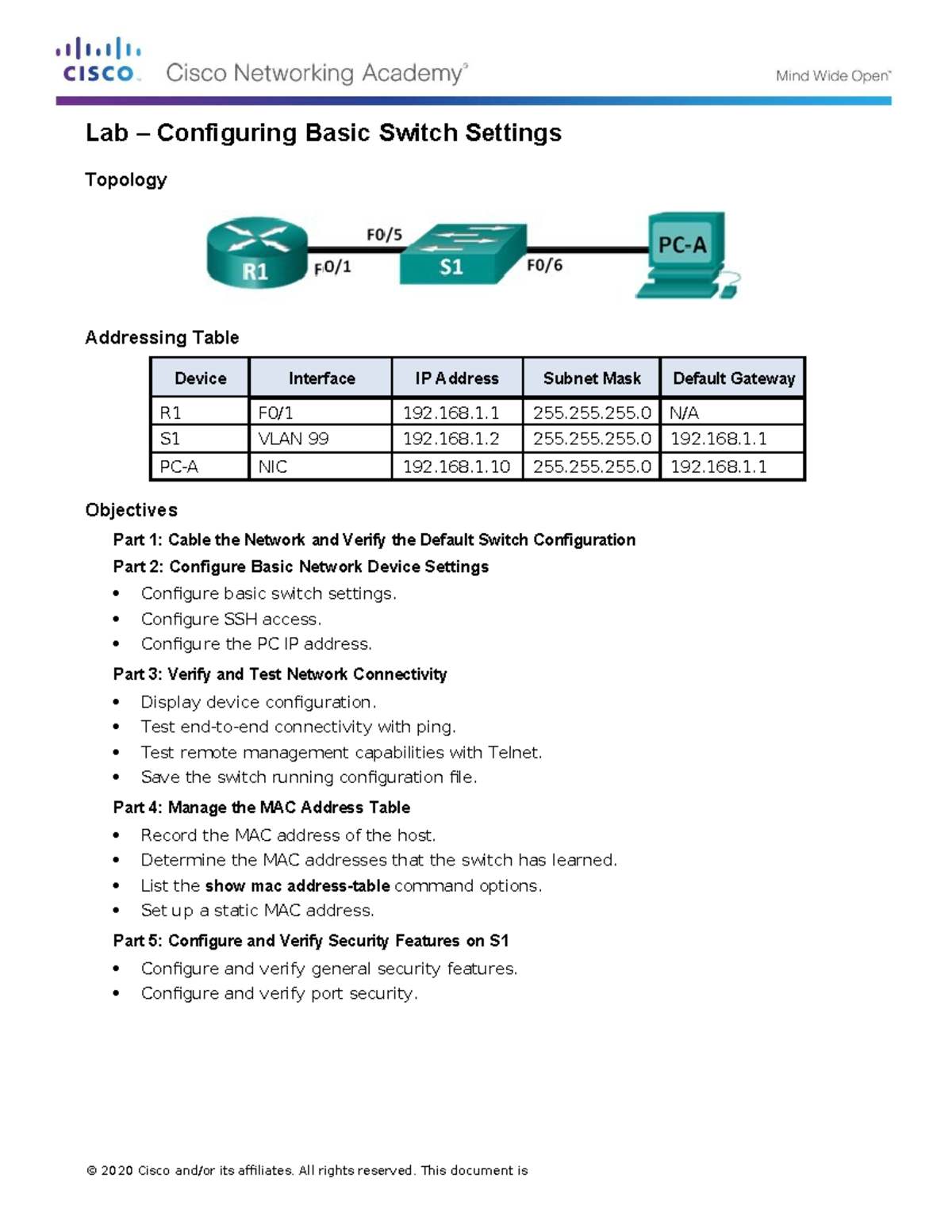 Lab 7 - Configuring Basic Switch Settings and Network Management - Studocu
