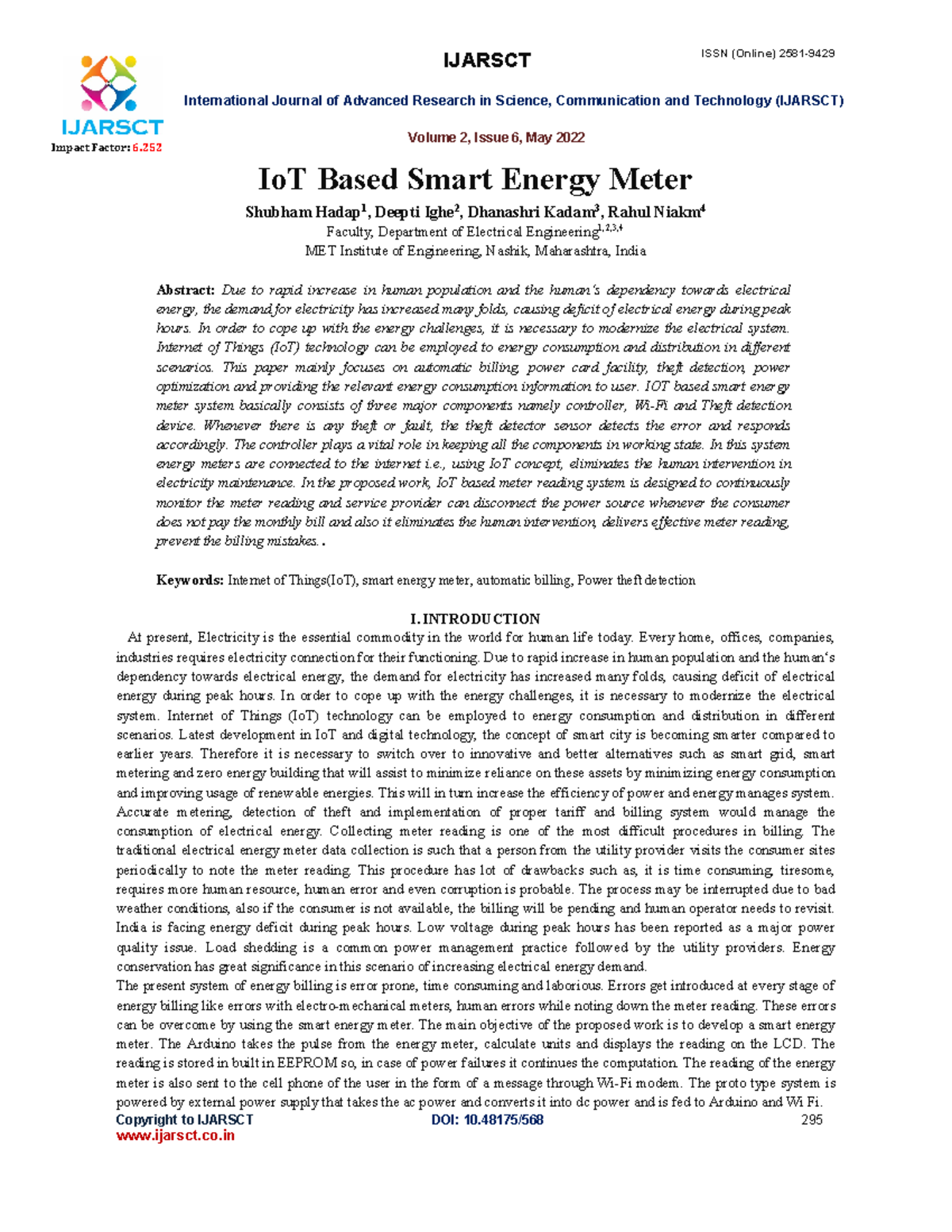 IoT Based Smart Grid Meter for Efficient Energy Management - IJARSCT ...