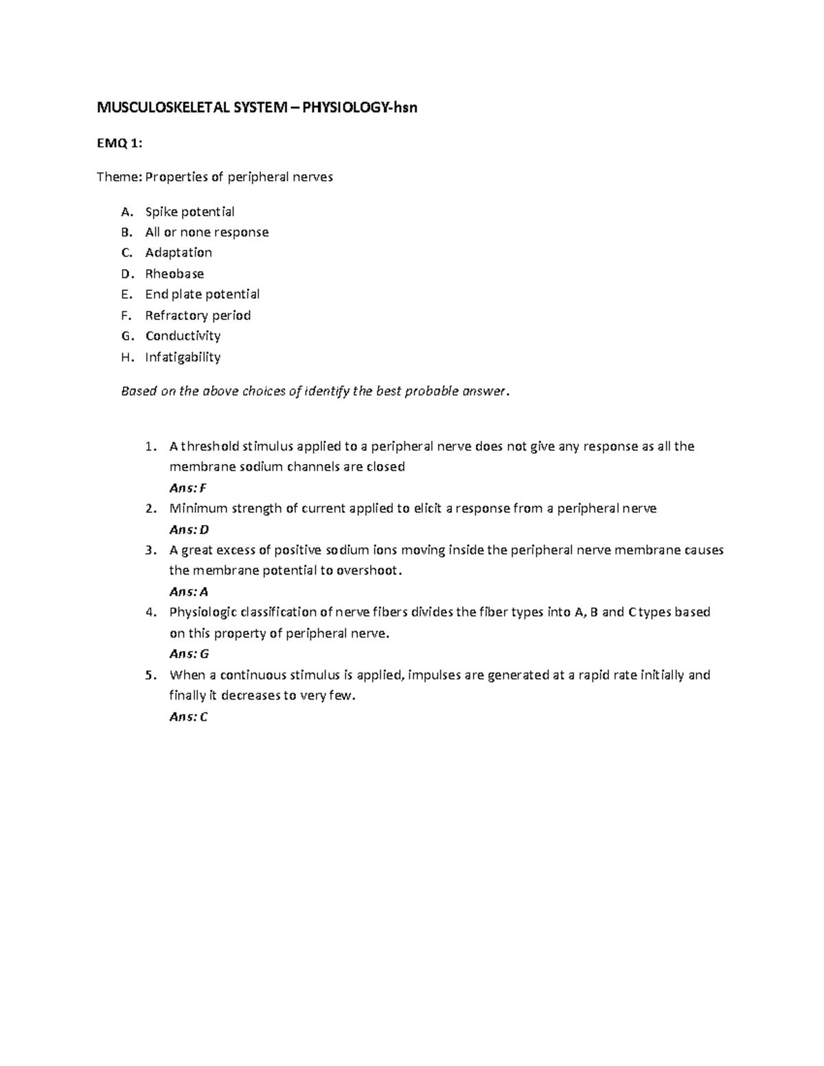 Musculoskeletal question (pathology) - MSK Pathology Questions Q1) An ...